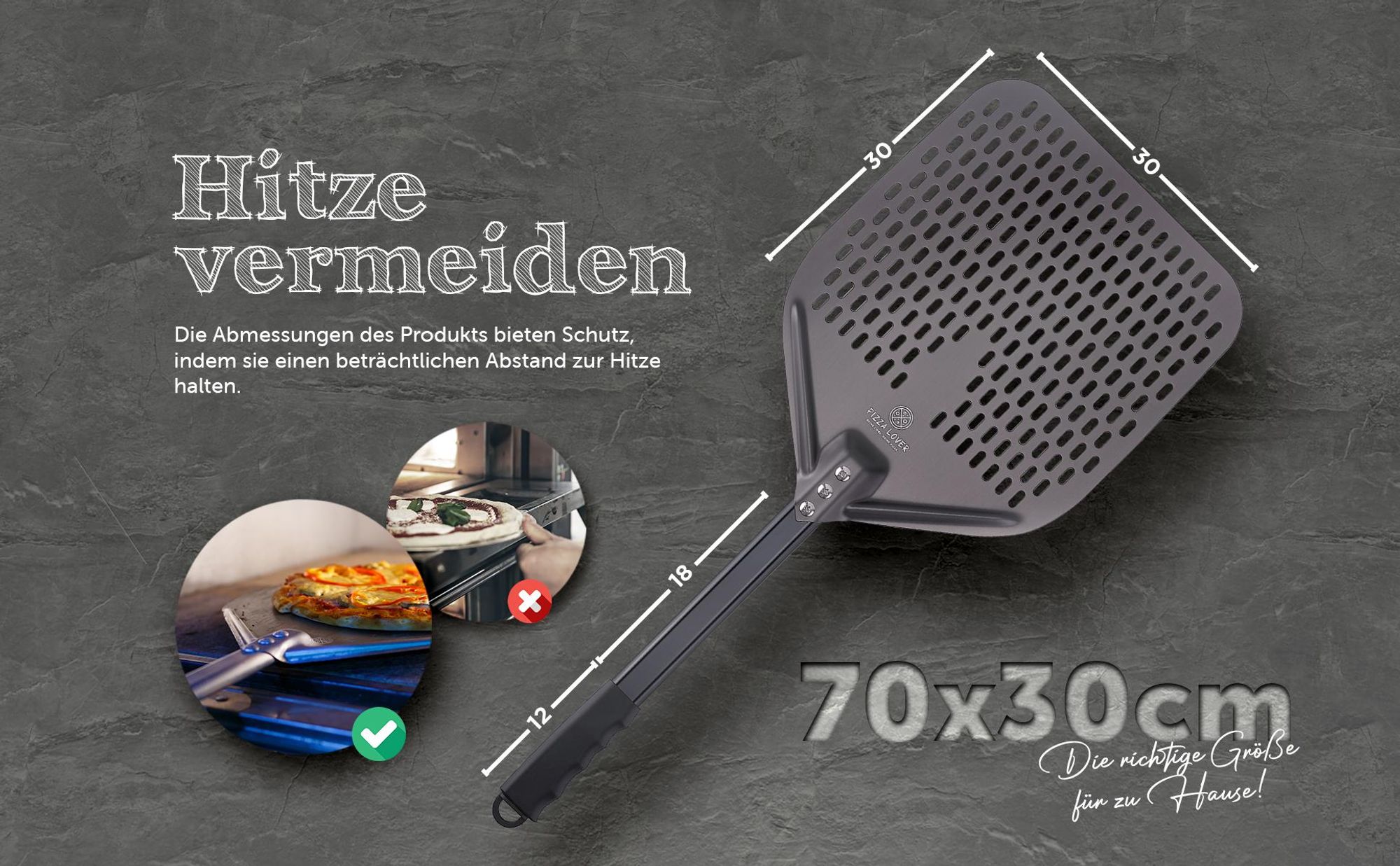 Pizza Lover Pizzaheber 70x30 cm Hitze vermeiden Pizzazubehör Pizza backen Backzubehör Grillzubehör