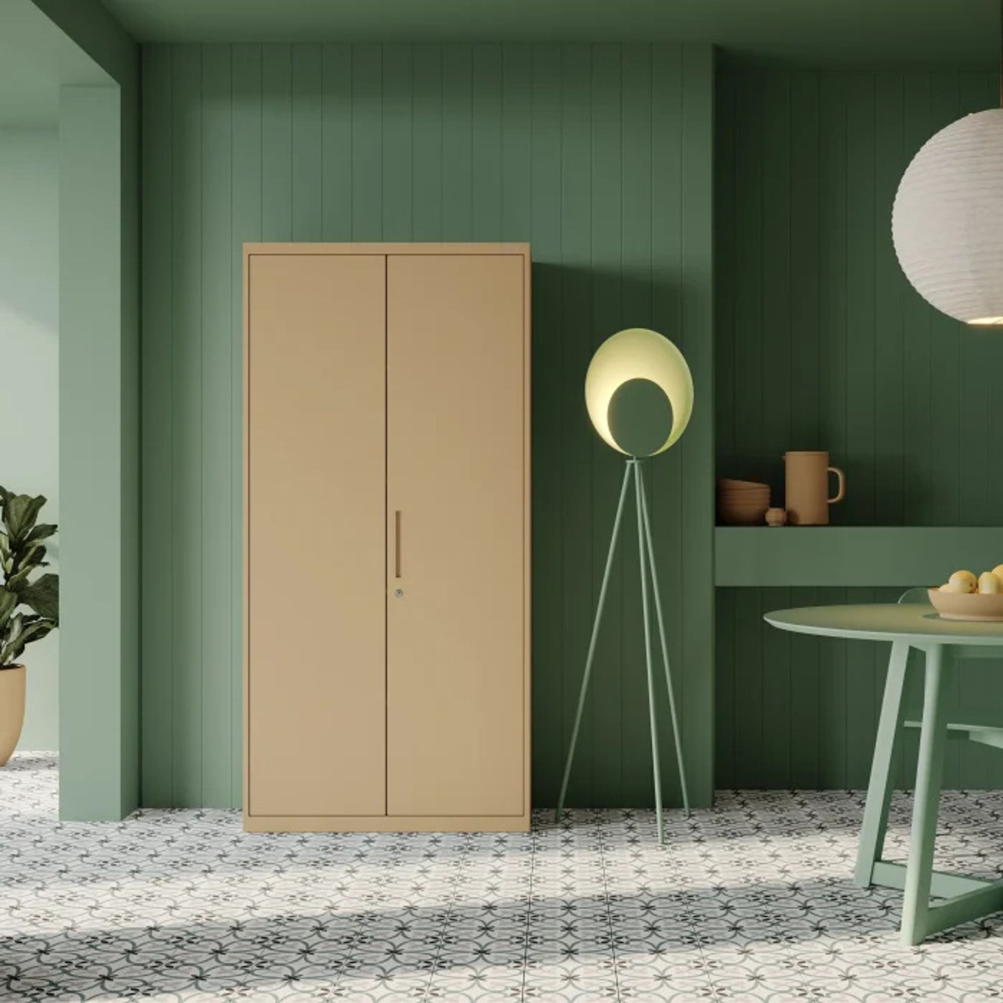Büroschrank C001 Aktenschrank Lagerschrank Mehrzweckschrank Metallschrank 4 Fachböden Pulverbeschichtung Stahlblech 185 cm x 90 cm x 40 cm, Farbe : Beige