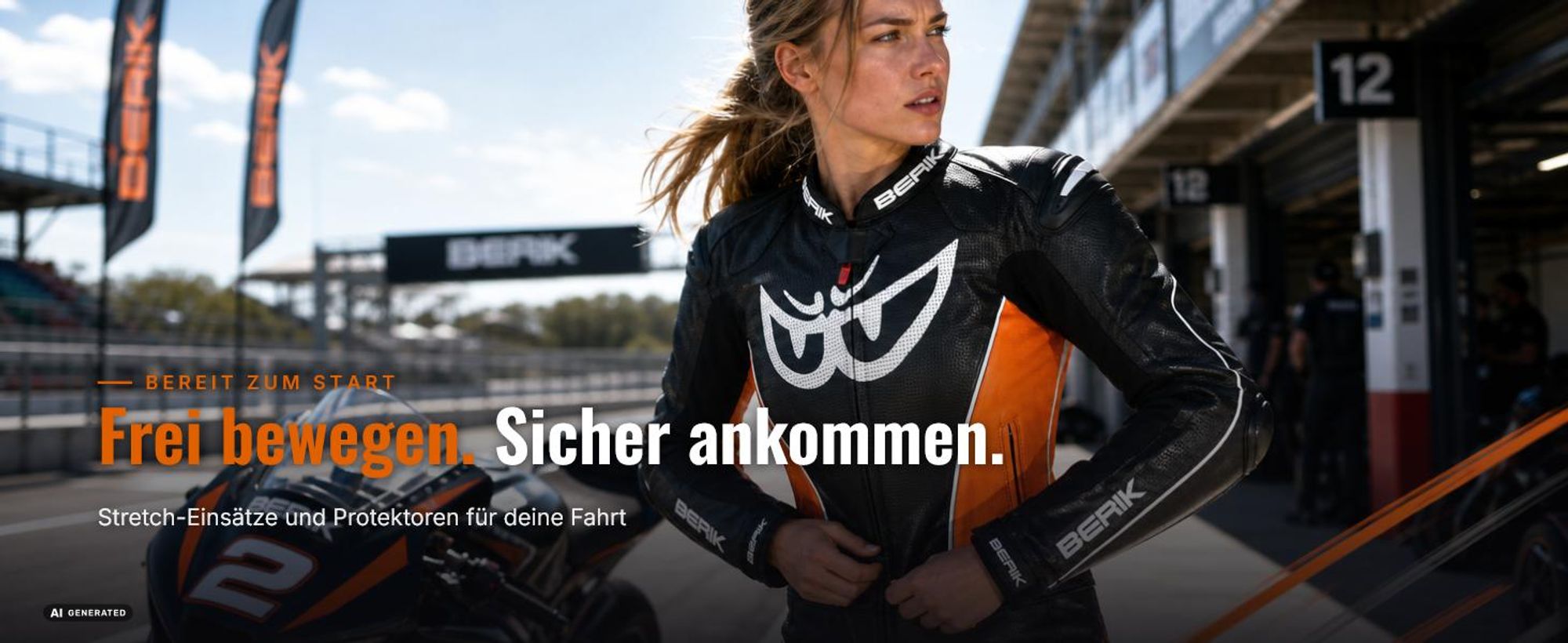 Berik Street Motorrad Lederjacke, schwarz/gelb, 52