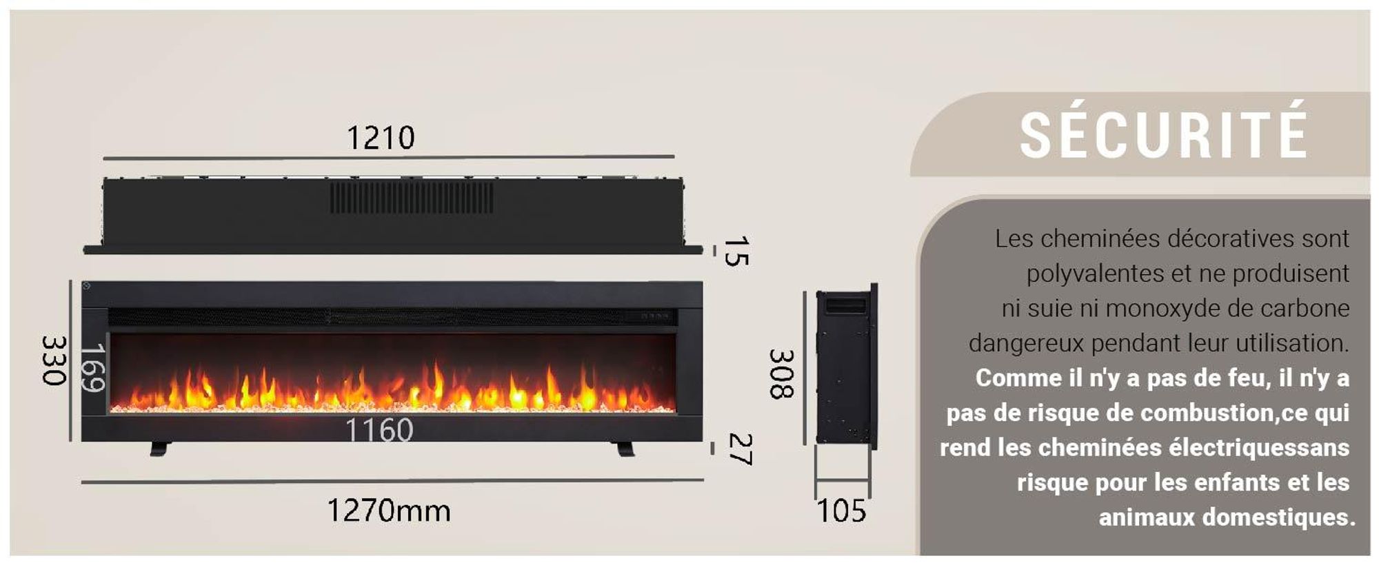 Cheminée électrique BALDERIA Agnes 50 - Cheminée 3 en 1 sur pied, murale ou encastrable