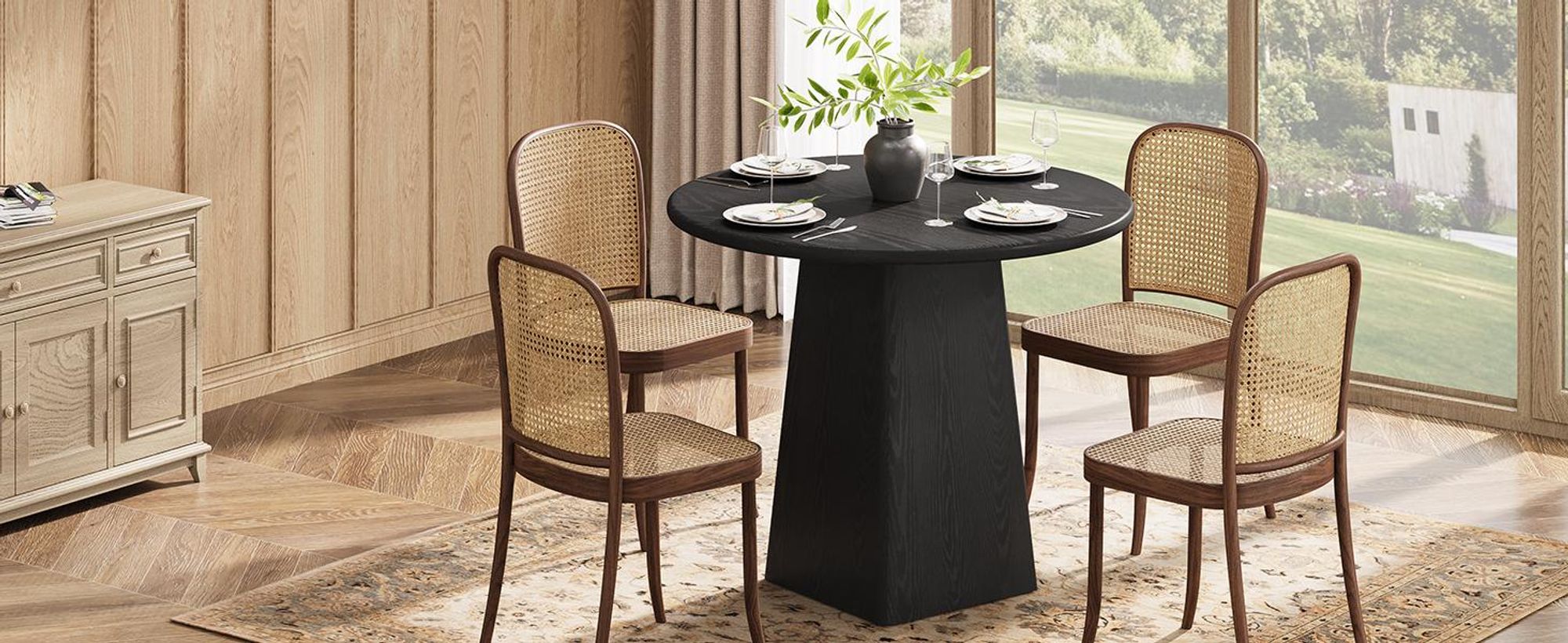 80 cm Runder Esstisch für 2-4 Personen, kleiner Küchentisch im Landhausstil mit quadratischem Fuß für Ess- und Wohnzimmer, Schwarz
