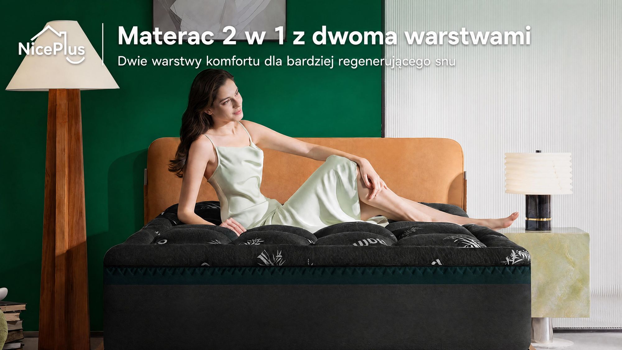 NicePlus, materac kieszeniowy 2 w 1, 140x200x7 cm, pianka termoelastyczna z podziałem na 5 stref + warstwa bambusowa, z gumkami narożnymi pasującymi do wszystkich materacy, twardość H2/H3, kolor: czarny
