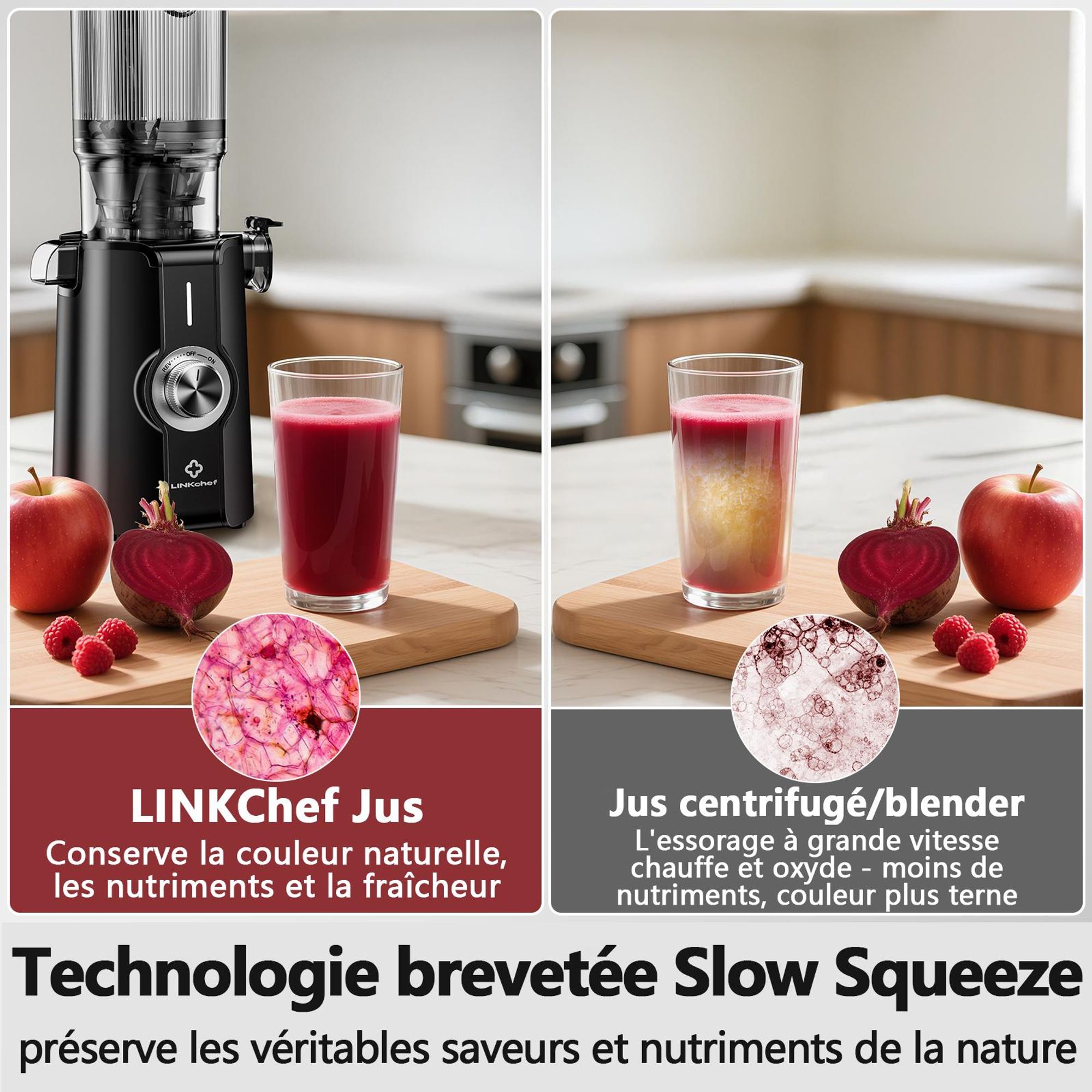 LINKChef SJ-051-EU-BL Centrifugeuse - CE Puissance 200W 1.2L Inclus Extracteur de jus Facile à nettoyer - Noir