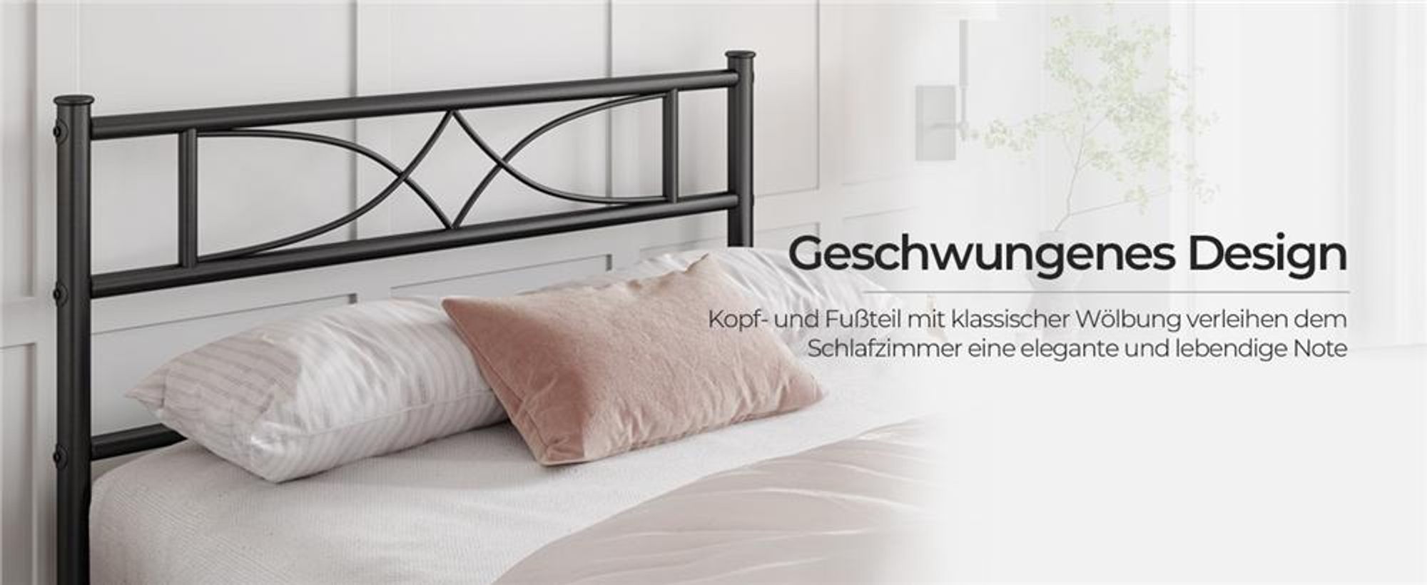 Yaheetech Metallbett Bettgestell 90 x 200 cm, Bettrahmen mit Flügelmuster Kopfteil, Schwarz