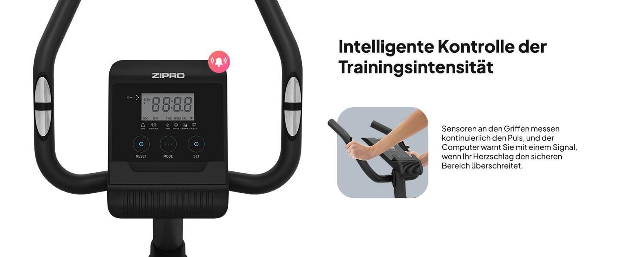 Zipro Heimtrainer Fahrrad Beat – Magnetisches Fitnessbike Schwungmasse Leiser Hometrainer für Zuhause Pulsmessung, Flaschenhalter & LCD Display 120 kg