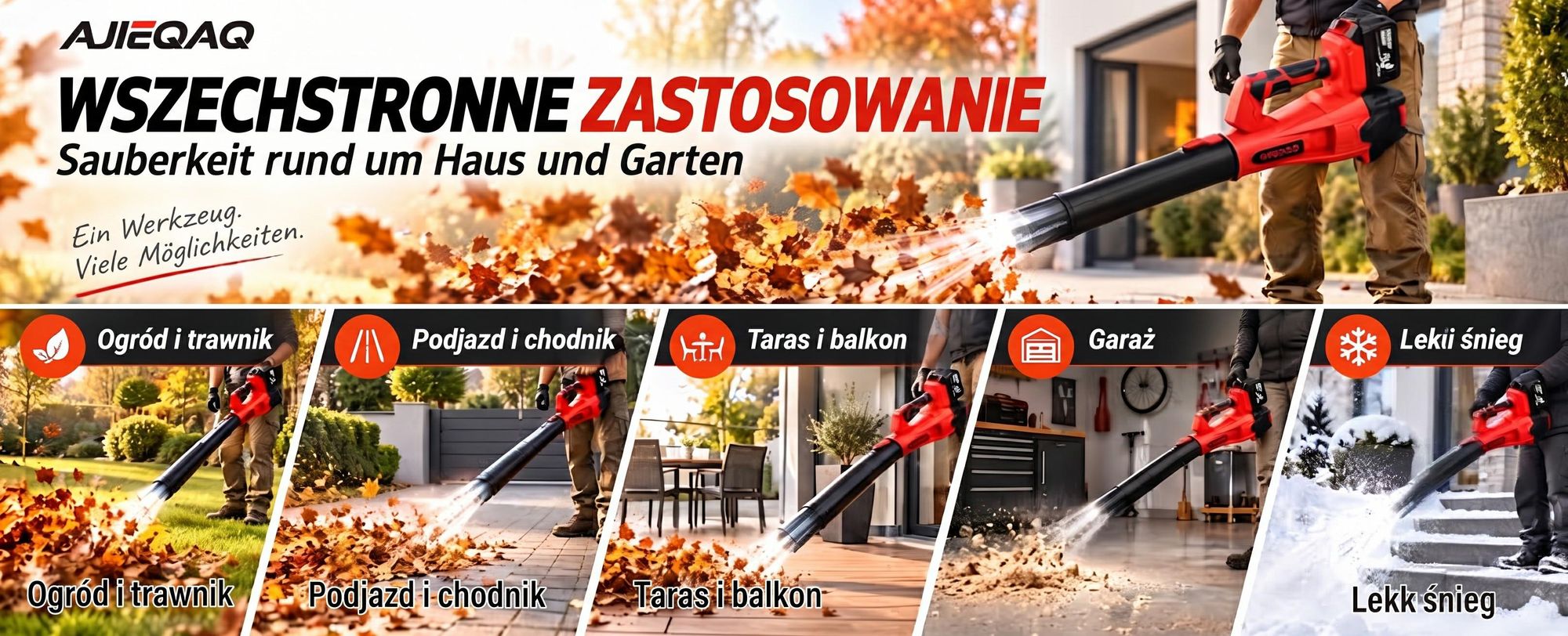 Akumulatorowa Dmuchawa do Liści 21V Brushless, 2×4,0Ah Akumulatory, 320 km/h, 6 Poziomów z Trybem Turbo, 1000W, Bezprzewodowa Dmuchawa z 2 Rurami