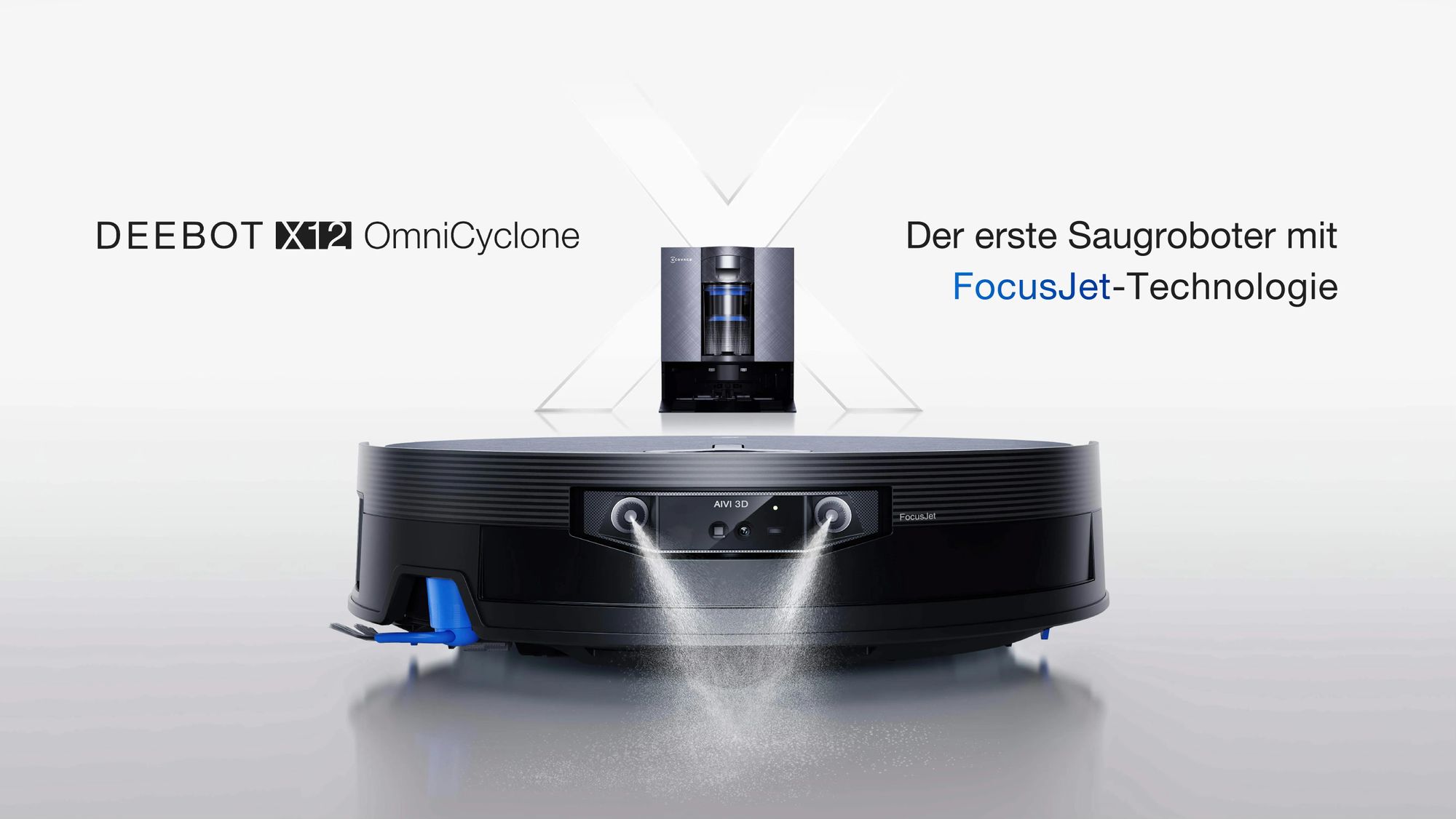 Ecovacs DEEBOT X12 OmniCyclone 22.000 Pa Saugroboter mit FocusJet-Technologie, Staubsauger Roboter mit Wischfunktion, OZMO Roller 3.0