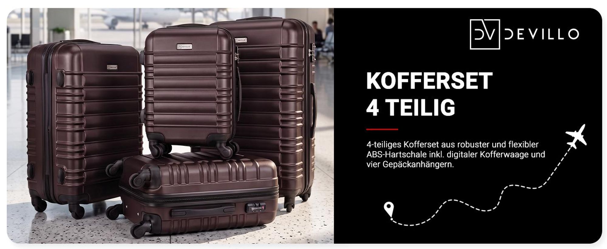 Devillo® Kofferset 4tlg. S-M-L-XL, Terrabraun - Trolley Koffer Reisekoffer Reisekofferset Gepäck Rollkoffer TSA 4 Rollen ABS-Hartschale Teleskopgriff