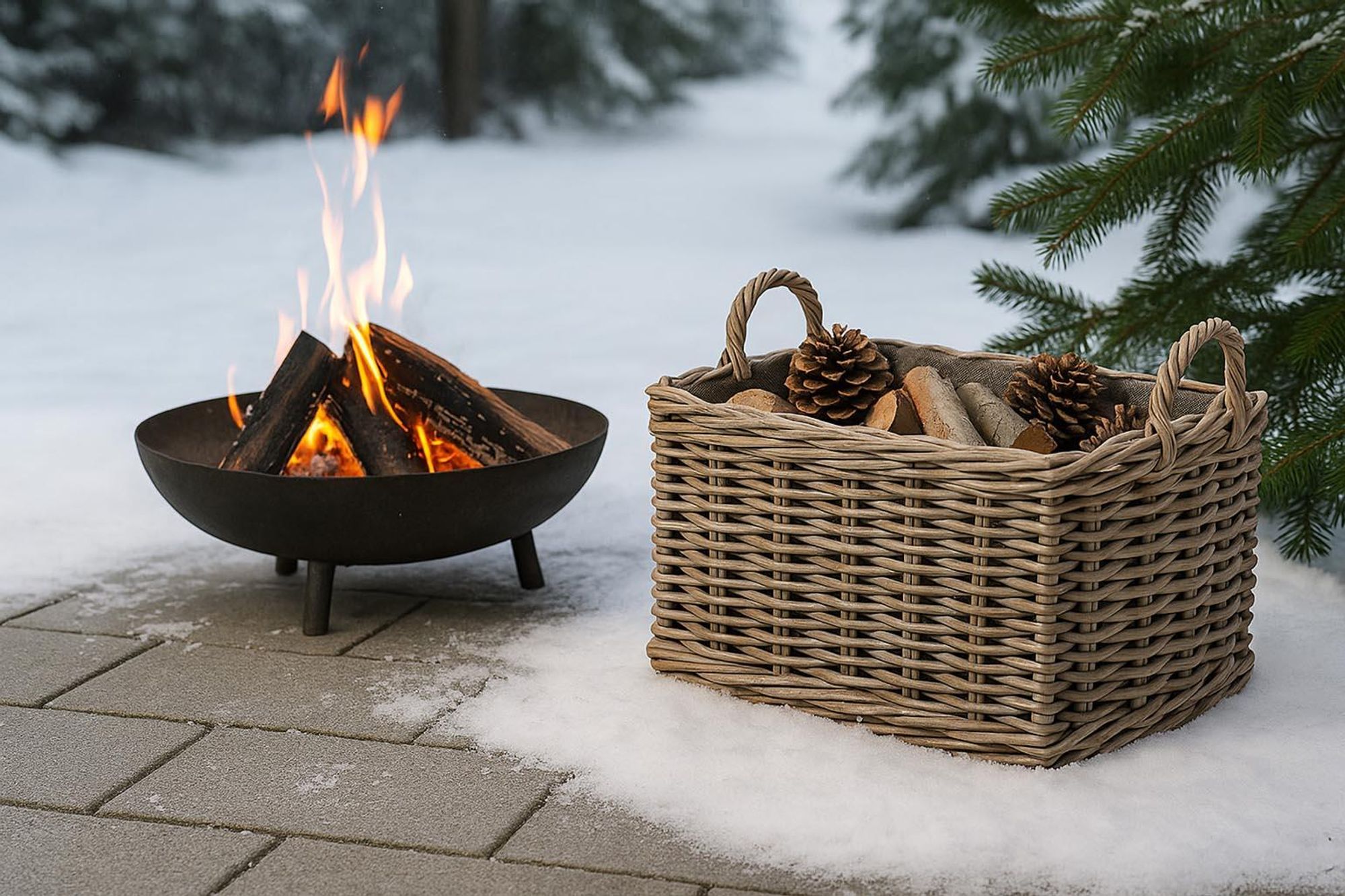 Kobolo Holzkorb  66x45x40/49 cm rechteckig Kubu grey Rattan - Stoff dunkel für Kaminholz Kaminkorb Aufbewahrungskorb Ordnungsbox Wohnzimmer Brennholz