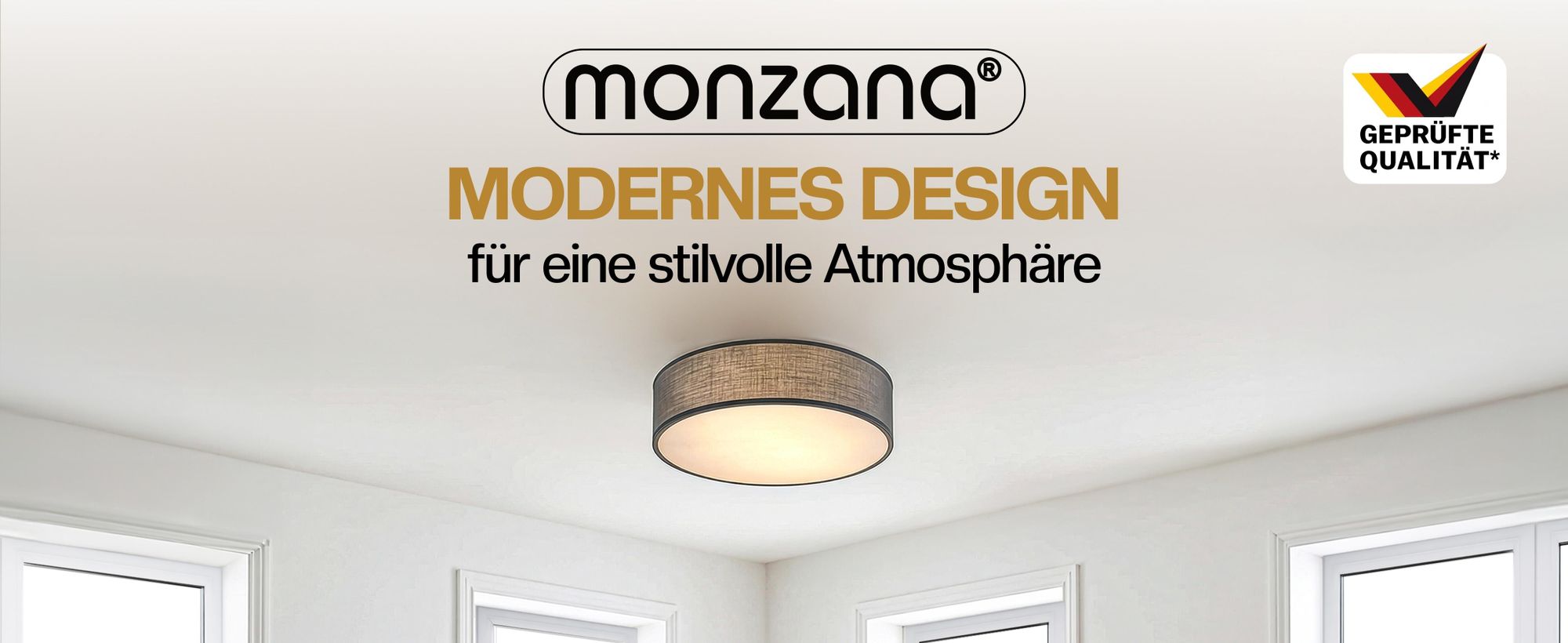MONZANA® Deckenlampe Stoff Wohnzimmer Schlafzimmer E27 Grau 38cm Rund 2-Flammig 40W Lampe Flur Küche Deckenstrahler Deckenleuchte Stoffdeckenlampe