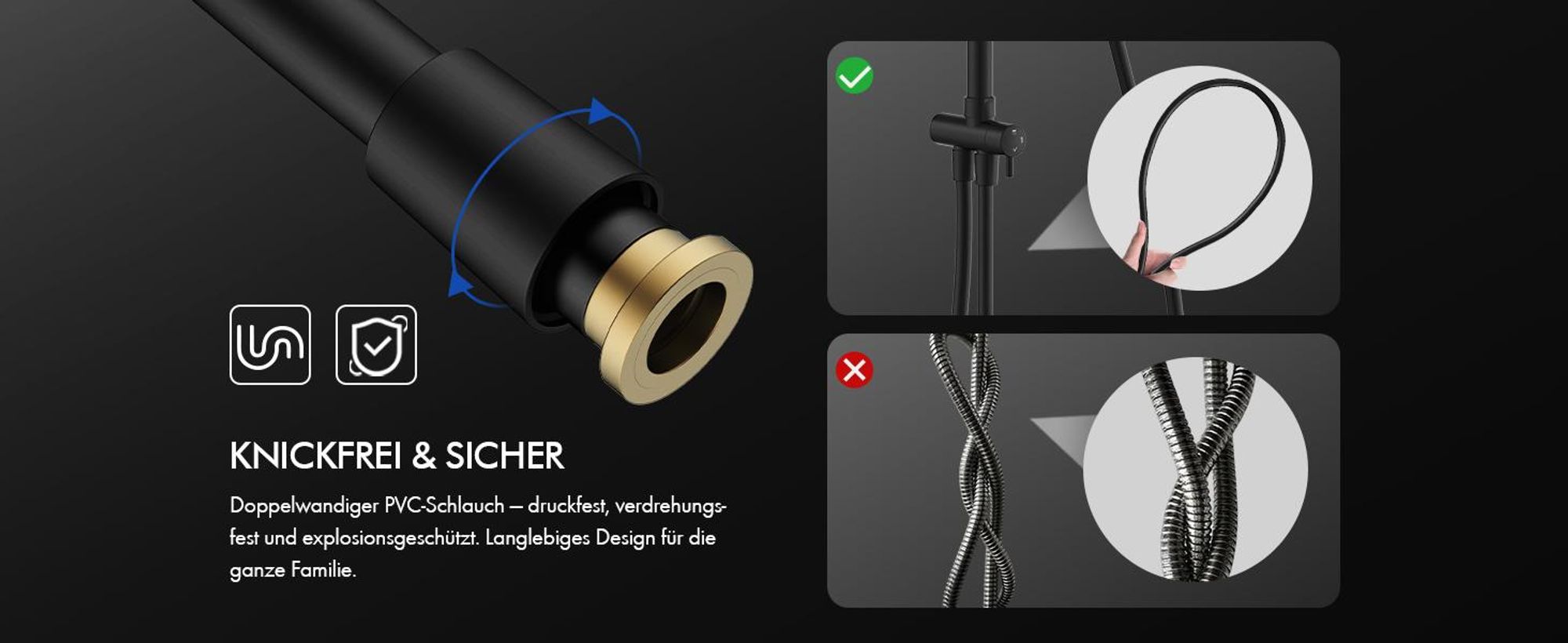 Homelody Duschsystem ohne Armatur, Duschset Duschsäule mit SUS 304 Edelstahl 30cm kopfbrause & Handbrause Rund, 3 Strahlarten, Schwarz