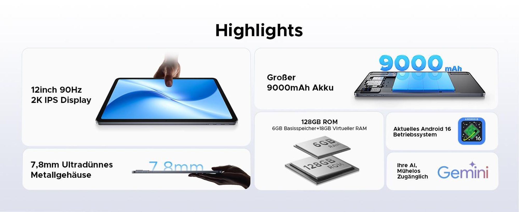 DOOGEE U12 Tablet - Android 16, 12 Zoll, 24GB(6+18)+128GB (bis 2TB erweiterbar), 90Hz, 9000mAh/18W,Octa Core T616,8MP+13MP Kamera,Widevine L1