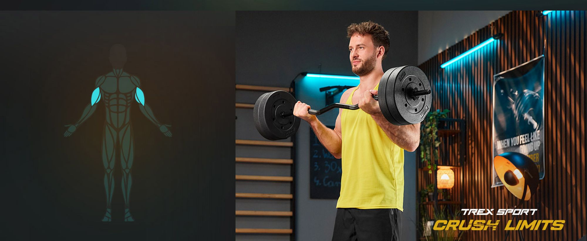 TREX SPORT Langhantelstange SZ Curlstange TX-120LCP | 120 cm Stahl Hantelstange für Krafttraining, 25 mm | Sternverschlüsse, bis 100 kg Belastbarkeit