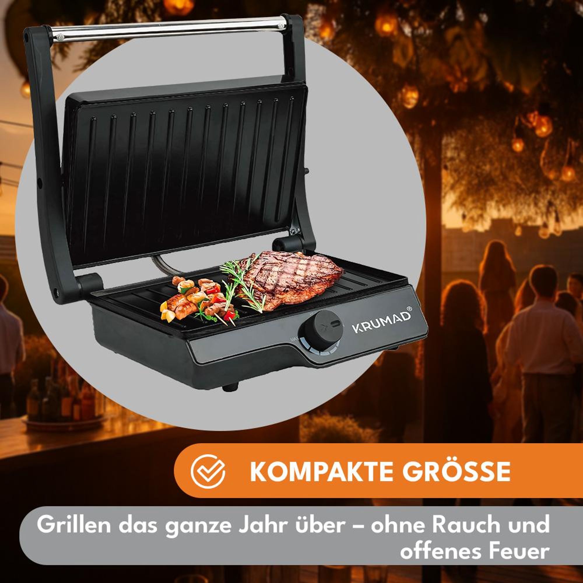KRUMAD Elektrogrill 2000W - Mini Kontaktgrill für 2 Sandwiches & Paninis - Antihaftbeschichtung, Kompakt, Schnelle Erwärmung, Ideal für Zuhause & Büro