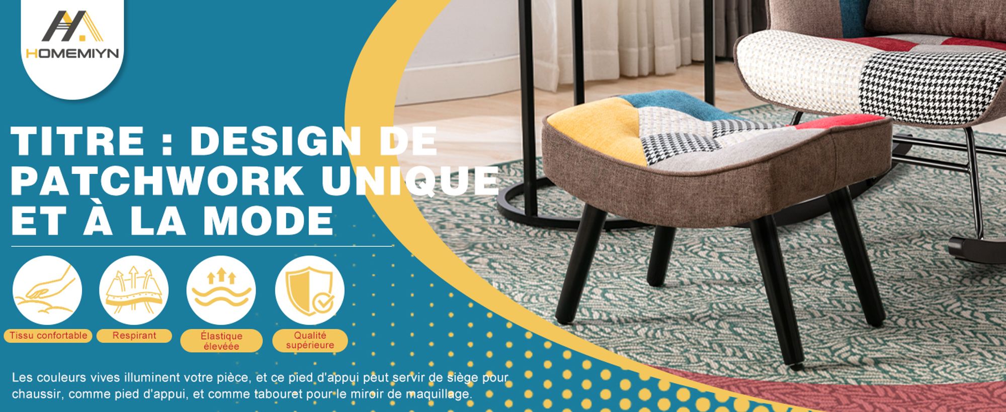 Hocker für Loungesessel Patchwork Sessel Ohrensessel Schaukelstuhl Wohnzimmer Schminktisch