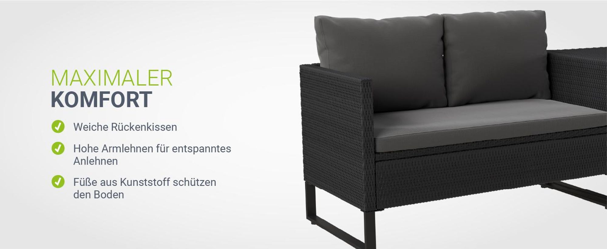 Juskys Polyrattan Lounge Santorini - Sitzecke mit Beistelltisch & Auflagenbox - Schwarz