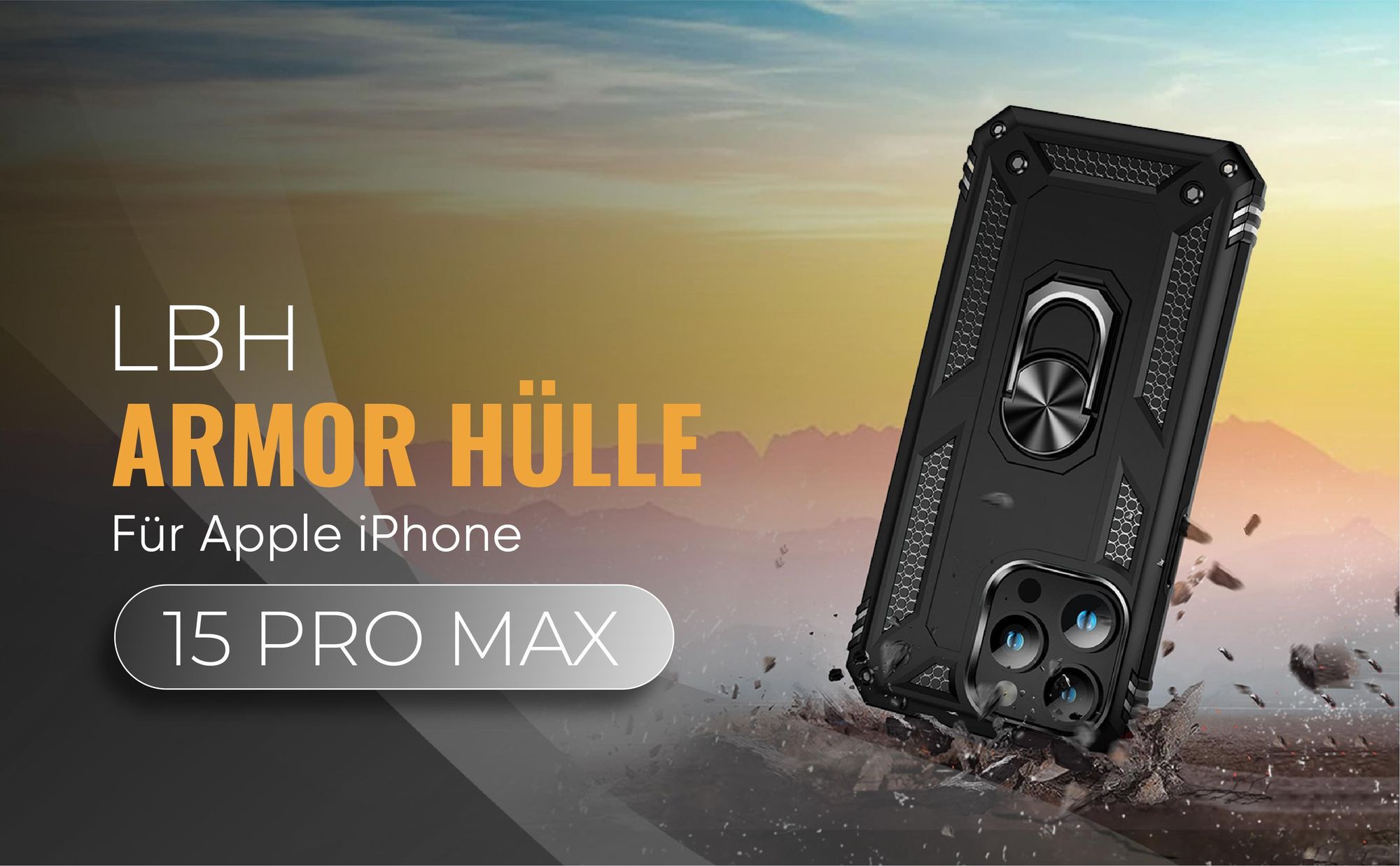 Schwarze Outdoorhülle für Apple iPhone 15 Pro Max