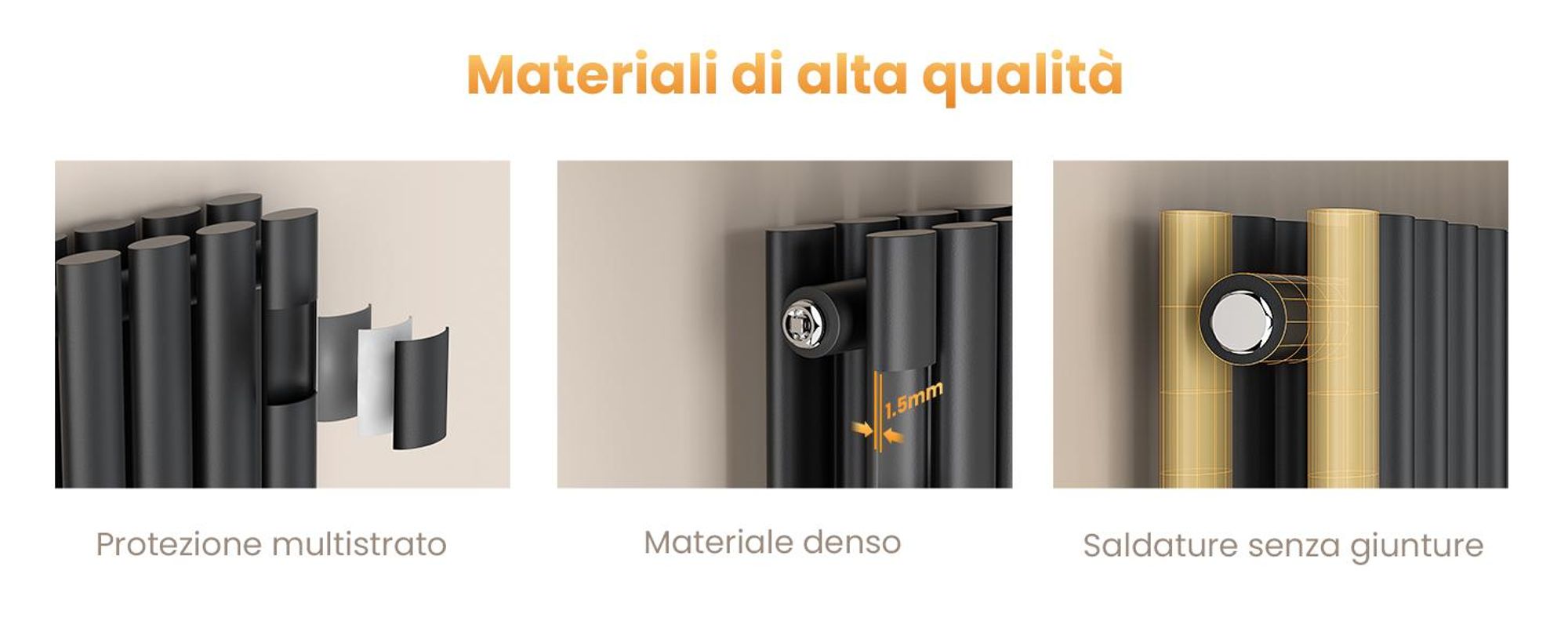 Radiatore di design EMKE 600 x 1180 mm Radiatore Orizzontale ovale Collegamento laterale Riscaldamento a doppio strato, 1828W, antracite senza elemento riscaldante