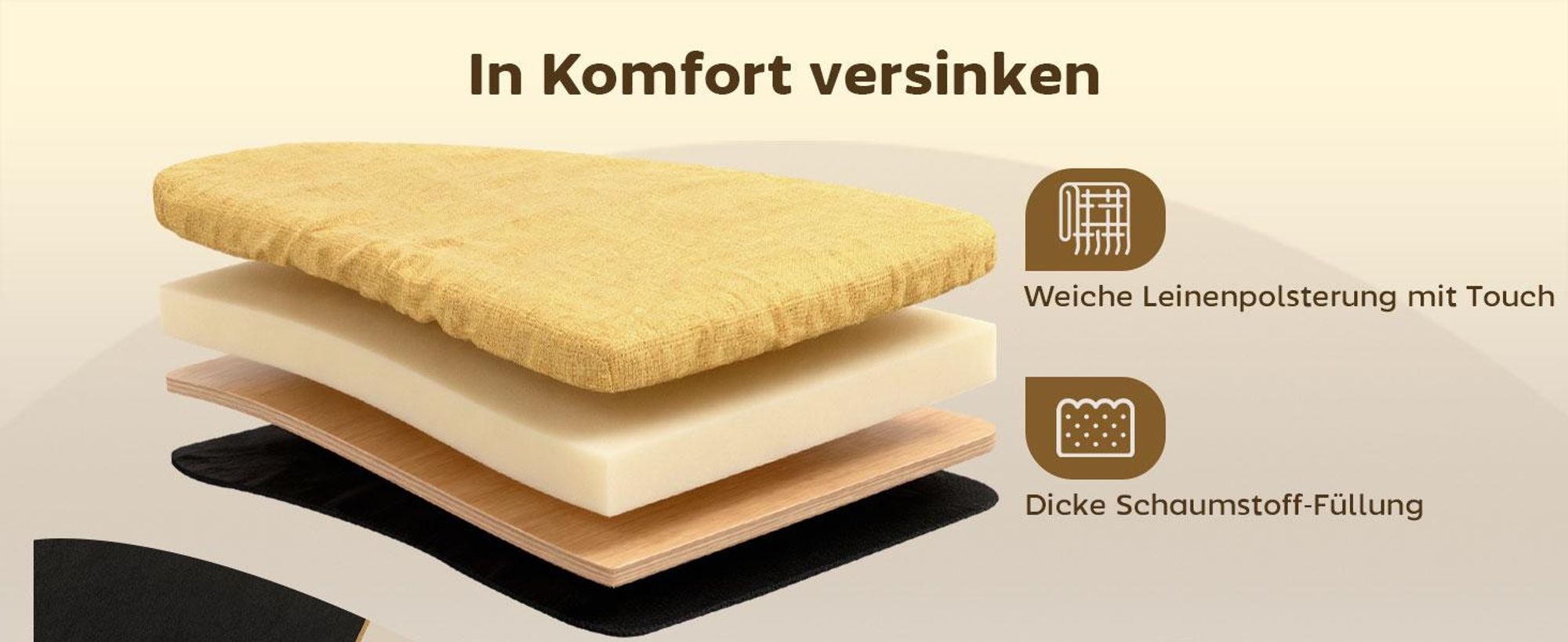 HOMCOM Sitzbank, Polsterbank mit Stauraum, Leinenoptik für Wohnzimmer Gelb
