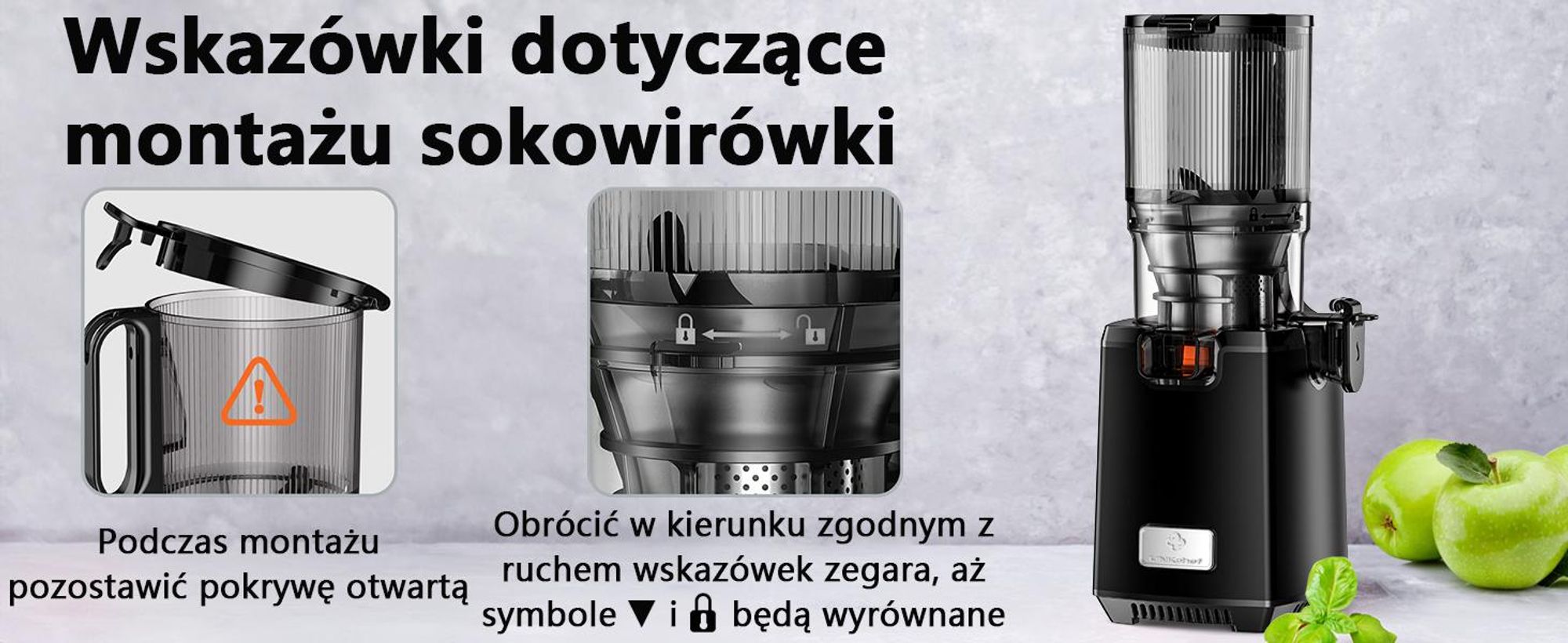 Wyciskarka wolnoobrotowa LINKChef SJ-052-EU-BL, pojemność 1,8 l, odpowiednia do warzyw i owoców, wyposażona w potrójny system filtracji, czarna