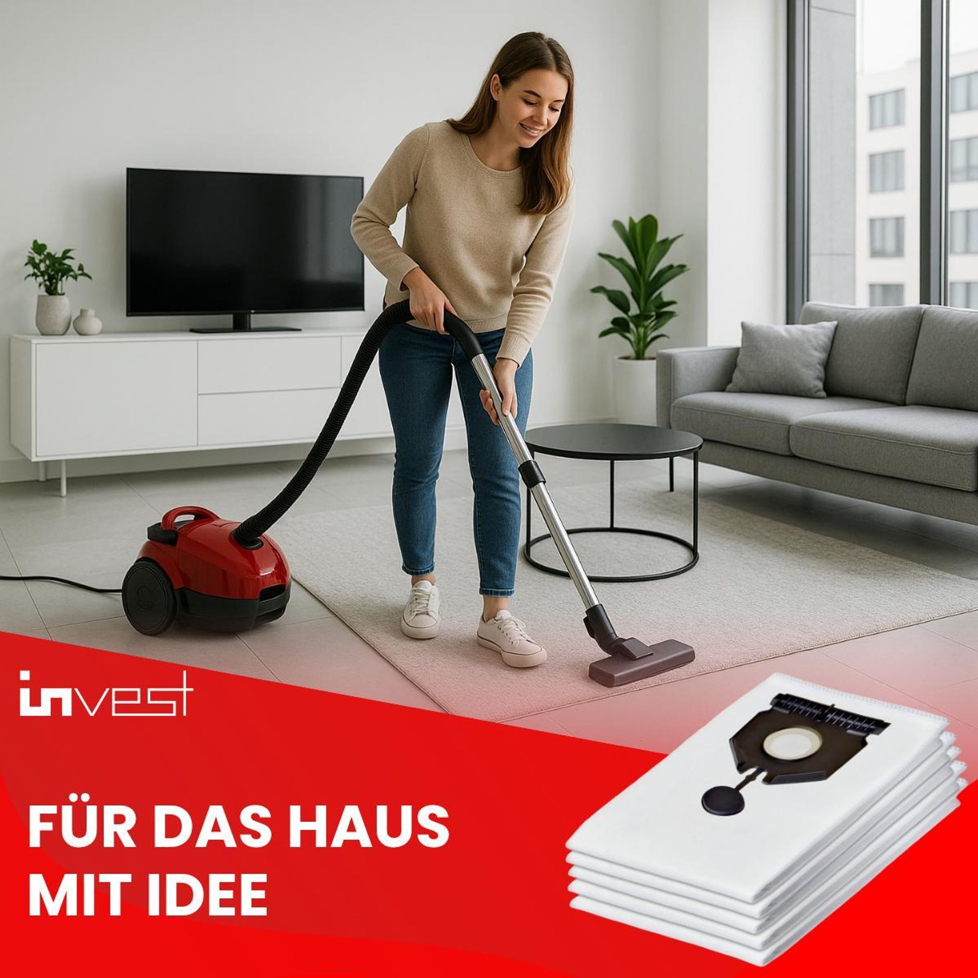 Invest 5 Staubsaugerbeutel geeignet für Kärcher NT 30/1 30 L Alternativ zu 2.889-154.0, Ersatz