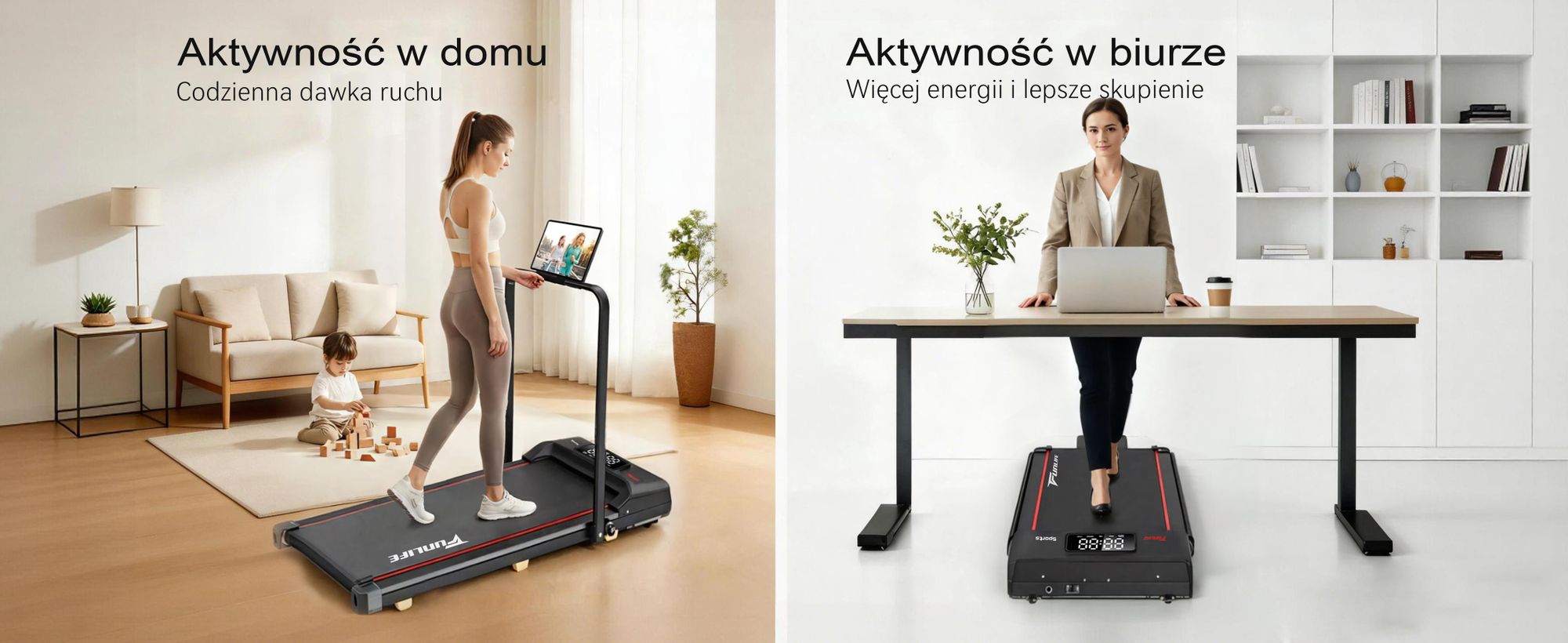 Bieżnia składana FunLife F1 (1-8 km/h) - Bieżnia 3 w 1 z uchwytem, wygodna, kompaktowa i cicha, odpowiednia do biurka, dla seniorów i do rehabilitacji, czerwona