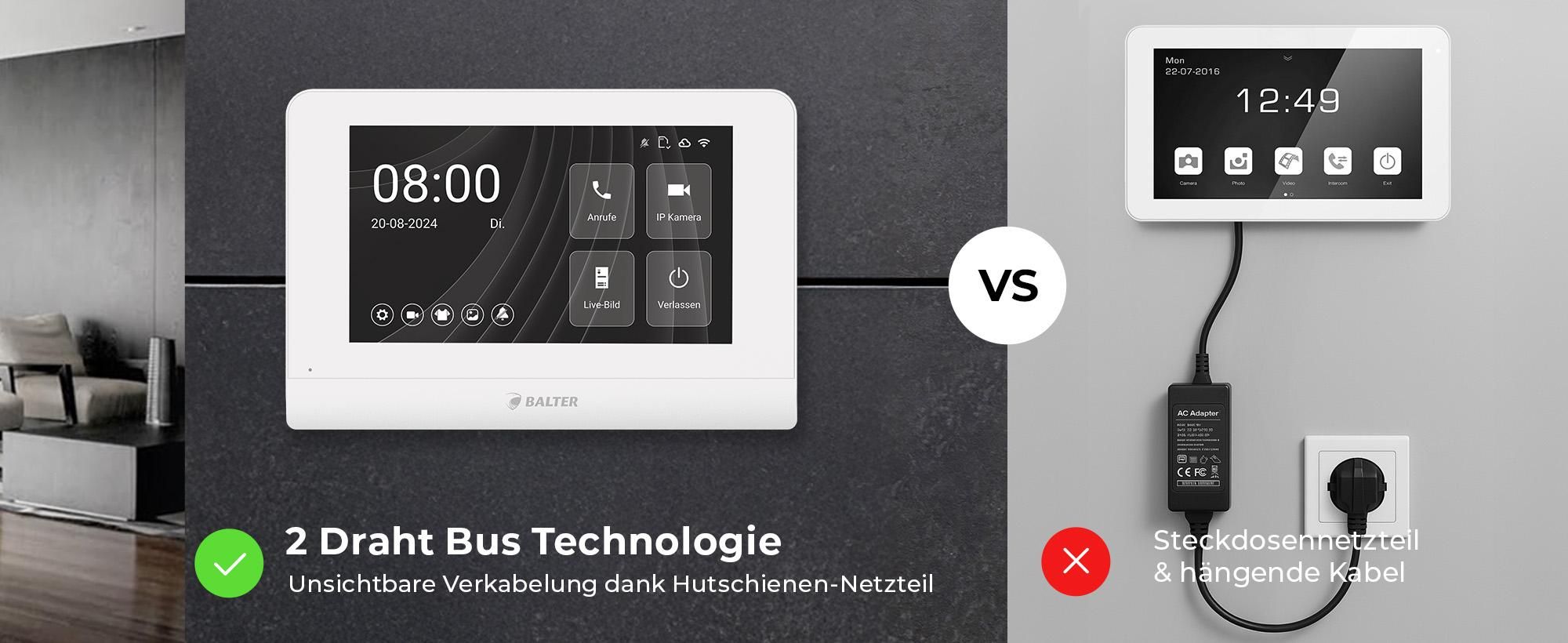 BALTER ENTRI L Unterputz Video Türsprechanlage mit Full HD Kamera und Audio Modul inkl. 2-Draht 1x 7 Zoll WiFi HD Monitor Smartphone App für 1 Familienhaus Set