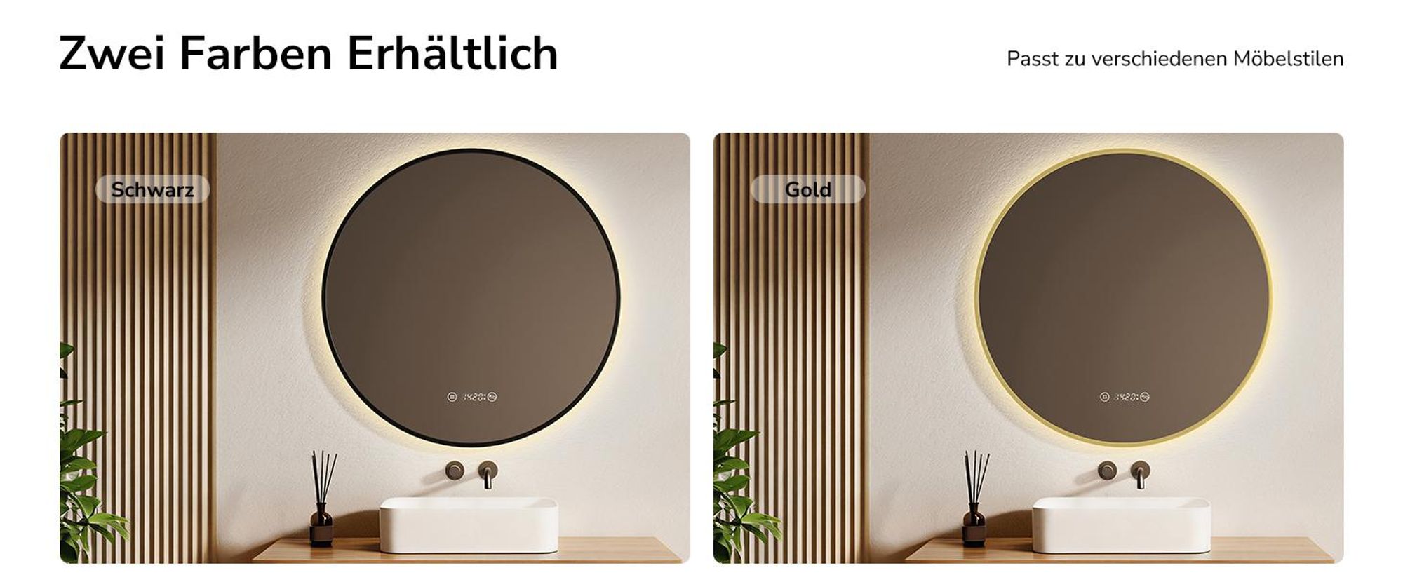 EMKE Badspiegel Rund LED Spiegel mit Beleuchtun ф80cm Schwarzer Rund Badezimmerspiegel mit Beschlagfrei, Uhr, Temperatur, Dimmbar, Memory-Funktion - Neutrale Lichts 4300K