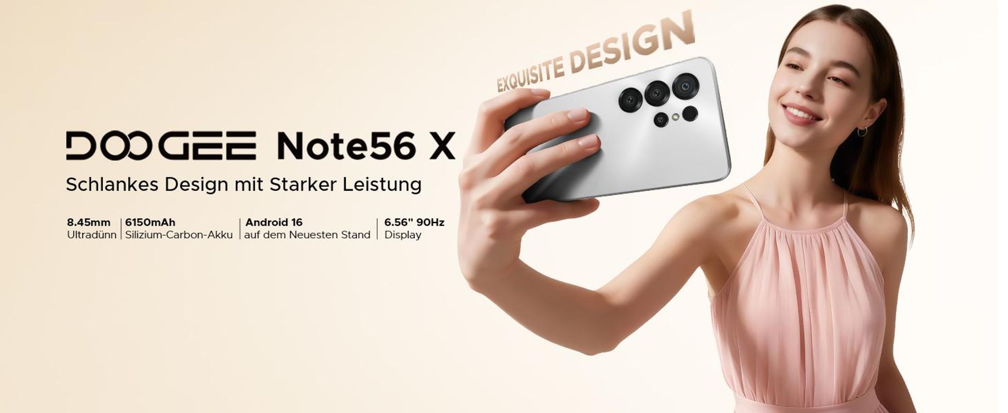 DOOGEE Note56 X Smartphone Handy, Android 16, 6,56" 90Hz, 6150mAh Akku, 24GB RAM+64GB ROM, 4G, 8MP, Gesichtserkennung, OTG, ohne Vertrag