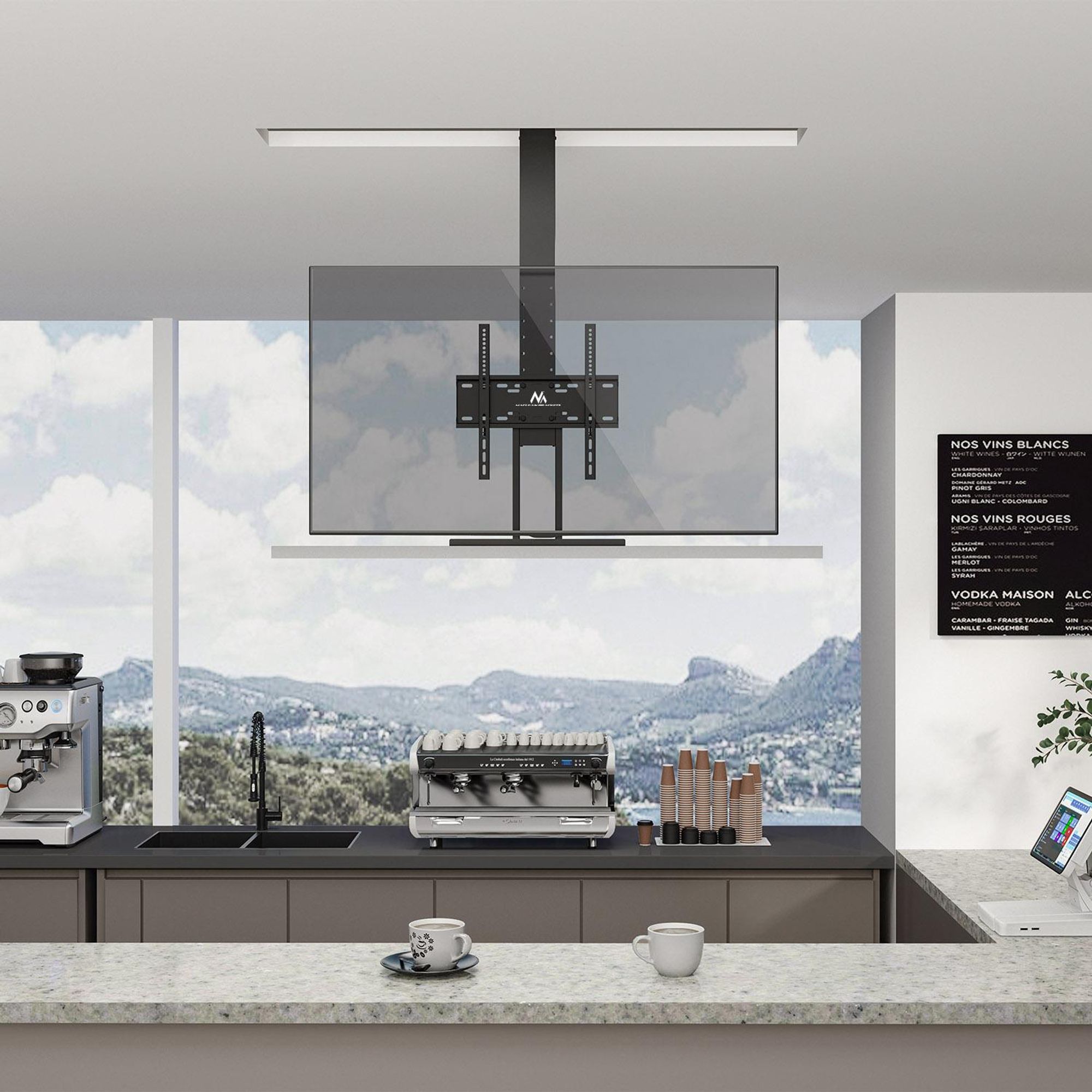 Elektrisch Höhenverstellbare Halterung für TV, 32''-55''', Decken- und Bodenmontage VESA 400x400, max 50kg, MC-976