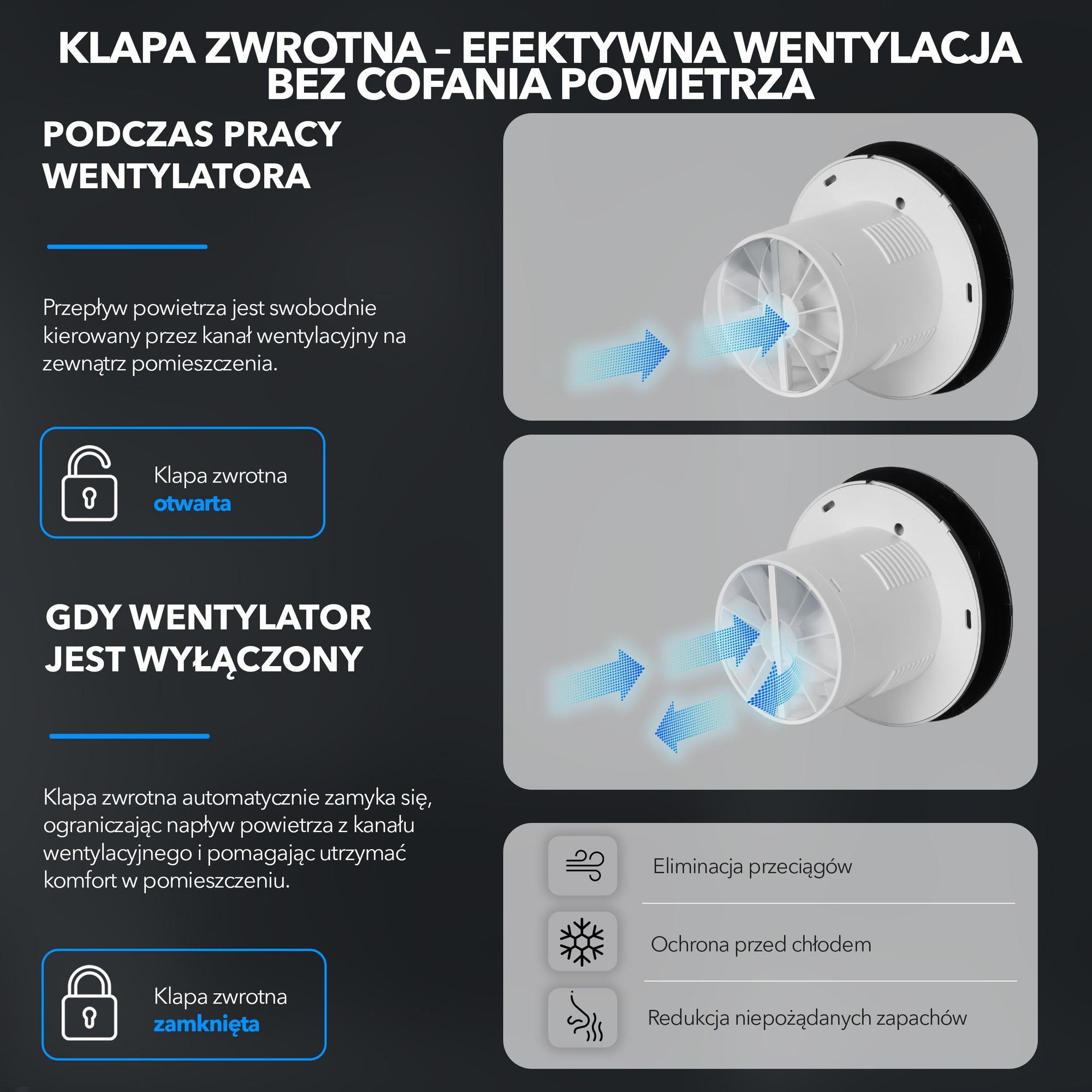 EBERG AXO 100 B Wentylator Łazienkowy 100 mm Klapa Zwrotna Czarny