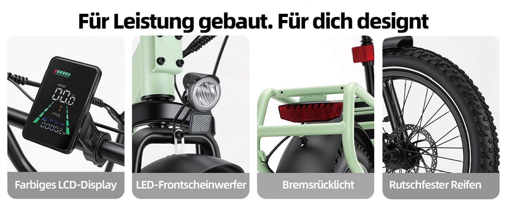 20" LCD E-Bike Elektrofahrrad 20 Zoll, 48V 15Ah Klappräder für Lange Reichweite bis 120KM, All-Terrain Ebike Herren für MTB, Pedelec E-bike 60N·M Grün