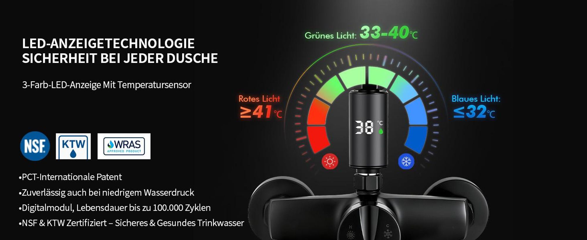 Homelody Duschsystem mit armatur, duscharmatur komplettset mit LED-Anzeige, regendusche mit 250MM kopfbrause und Handbrause, Schwarz