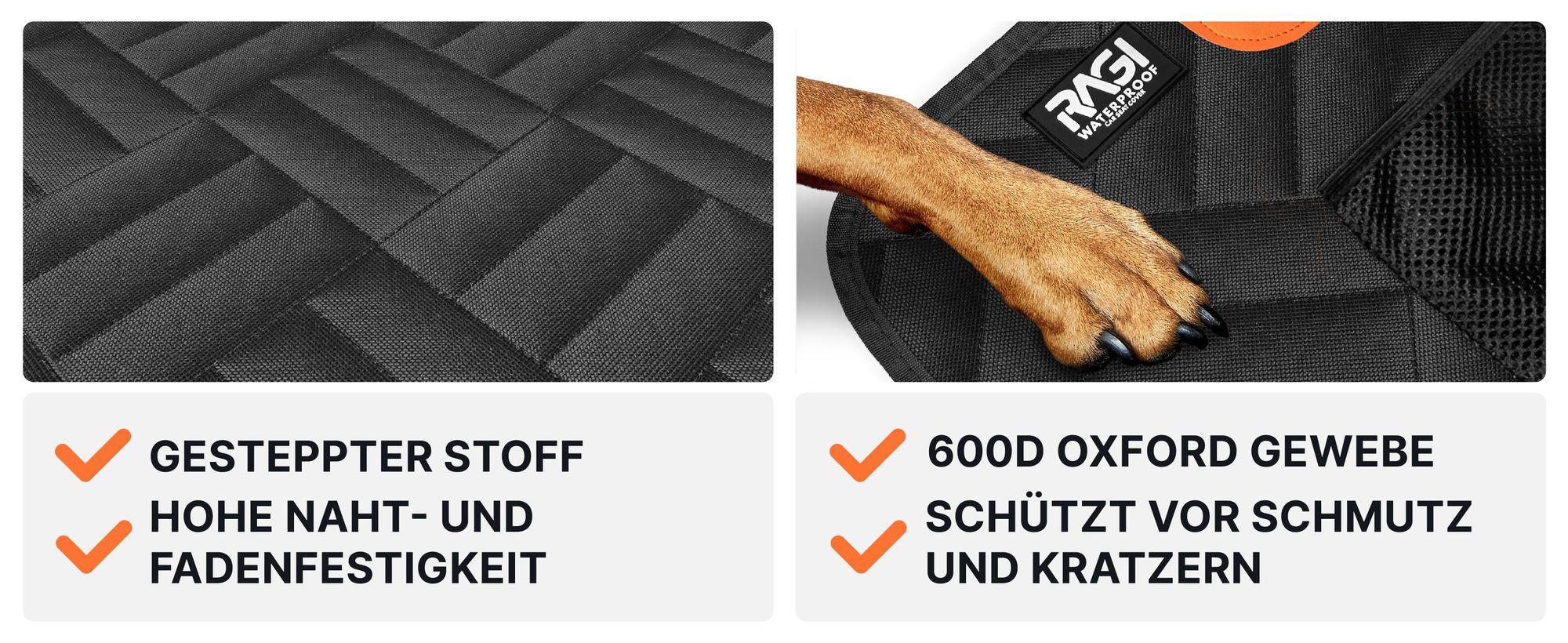 RAGI Hundedecke Auto Rücksitz 127×62 cm – Wasserdichte rutschfeste Autoschondecke mit verstärktem Boden, Seitenschutz und Sicherheitsgurt