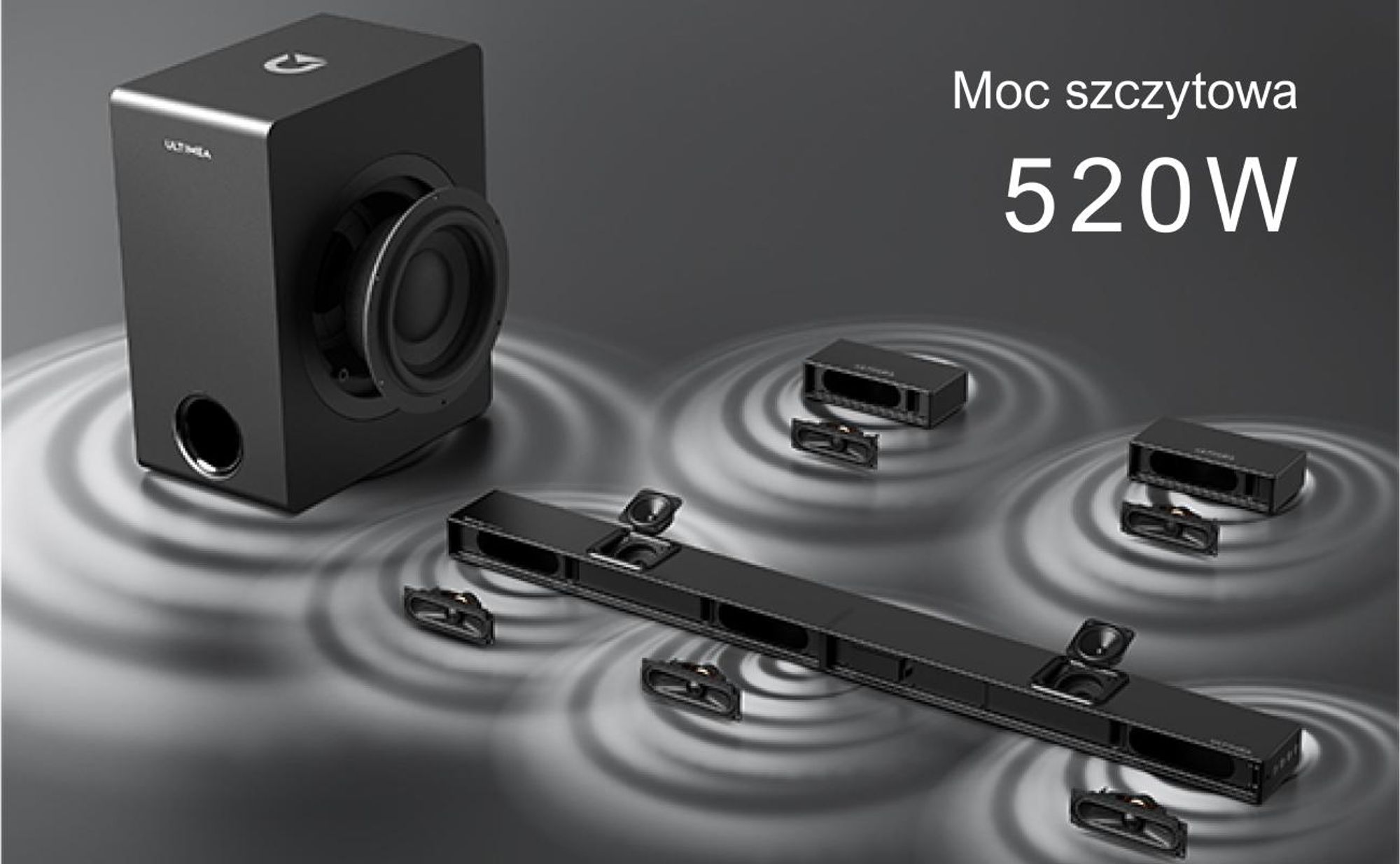 ULTIMEA 5.1.2-kanałowy soundbar do telewizorów z Dolby Atmos, system dźwięku przestrzennego kina domowego z subwooferem do dźwięku kinowego, HDMI/Opt/Bluetooth