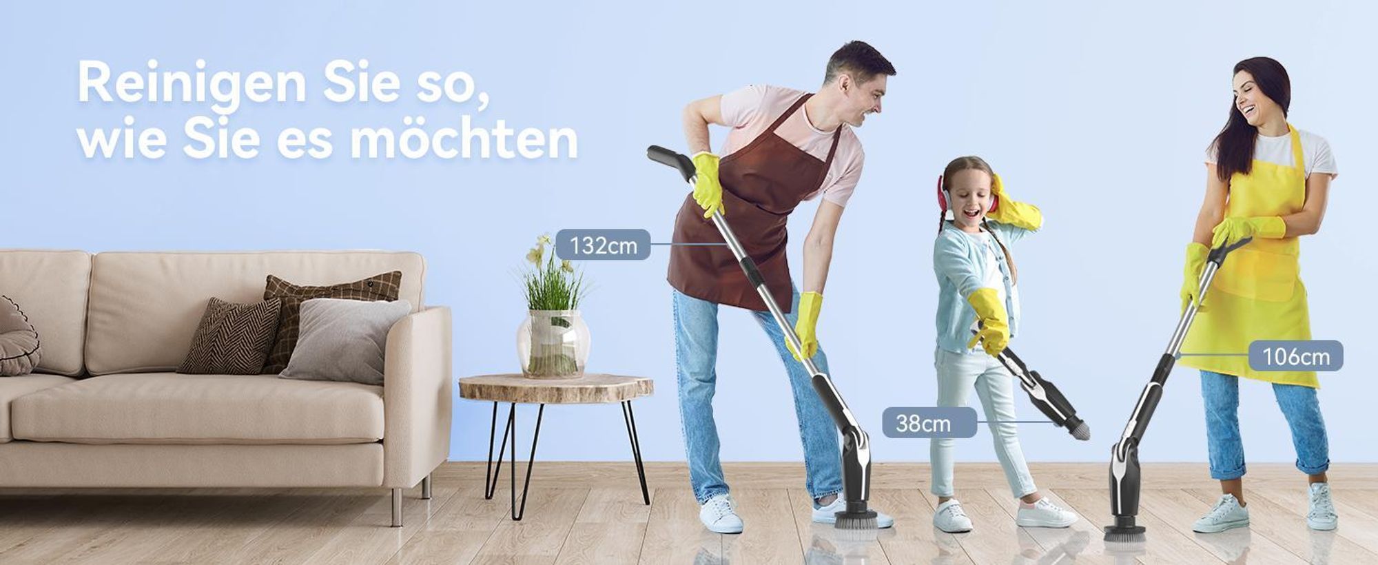 Elektrische Reinigungsbürste mit Fernbedienung, 4 Einstellbare Winkel, 150 Min Laufzeit, mit 8 Bürstenköpfe & Teleskopstiel, Kabellos reinigungsbürste