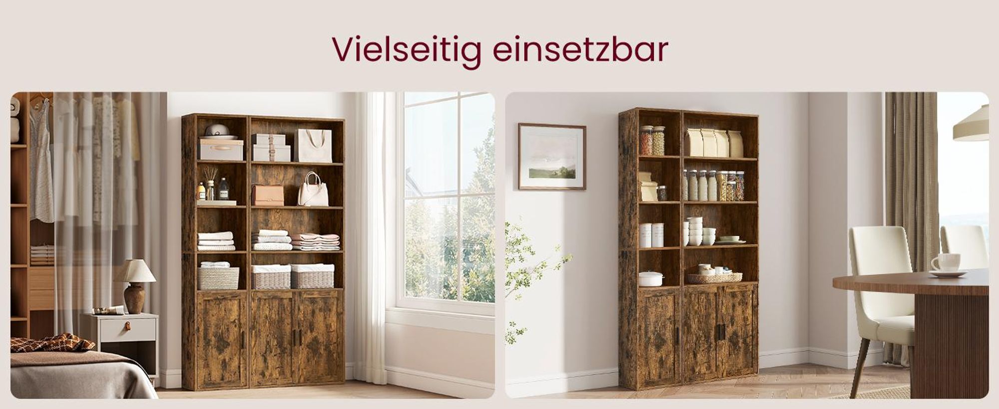 Bücherregal, 6-stöckiges hohes Regal, Standregal mit Tür und offenen Fächern,vielseitig einsetzbar