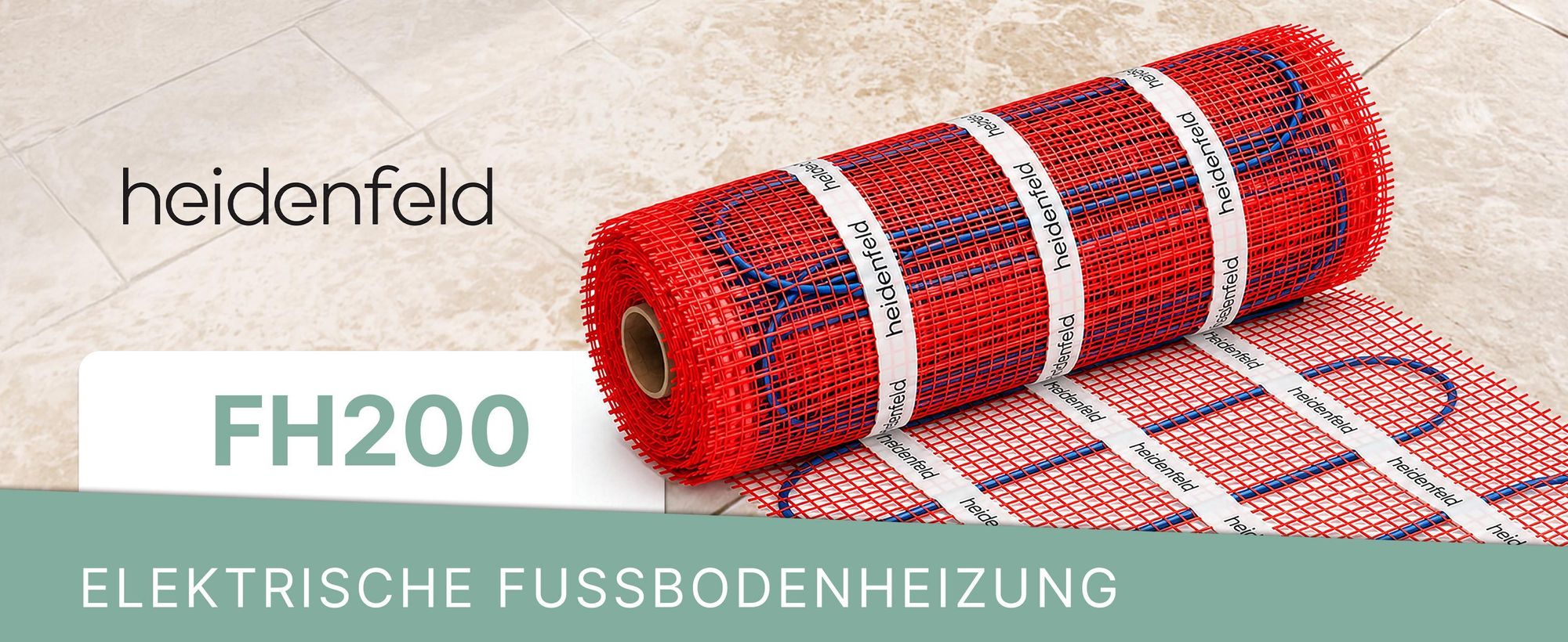 Heidenfeld Elektrische Fußbodenheizung FH200 | Komplettset WLAN Thermostat - 200 W/m² - Elektroheizung - Bodenheizung - Flächenheizung - 7 m²