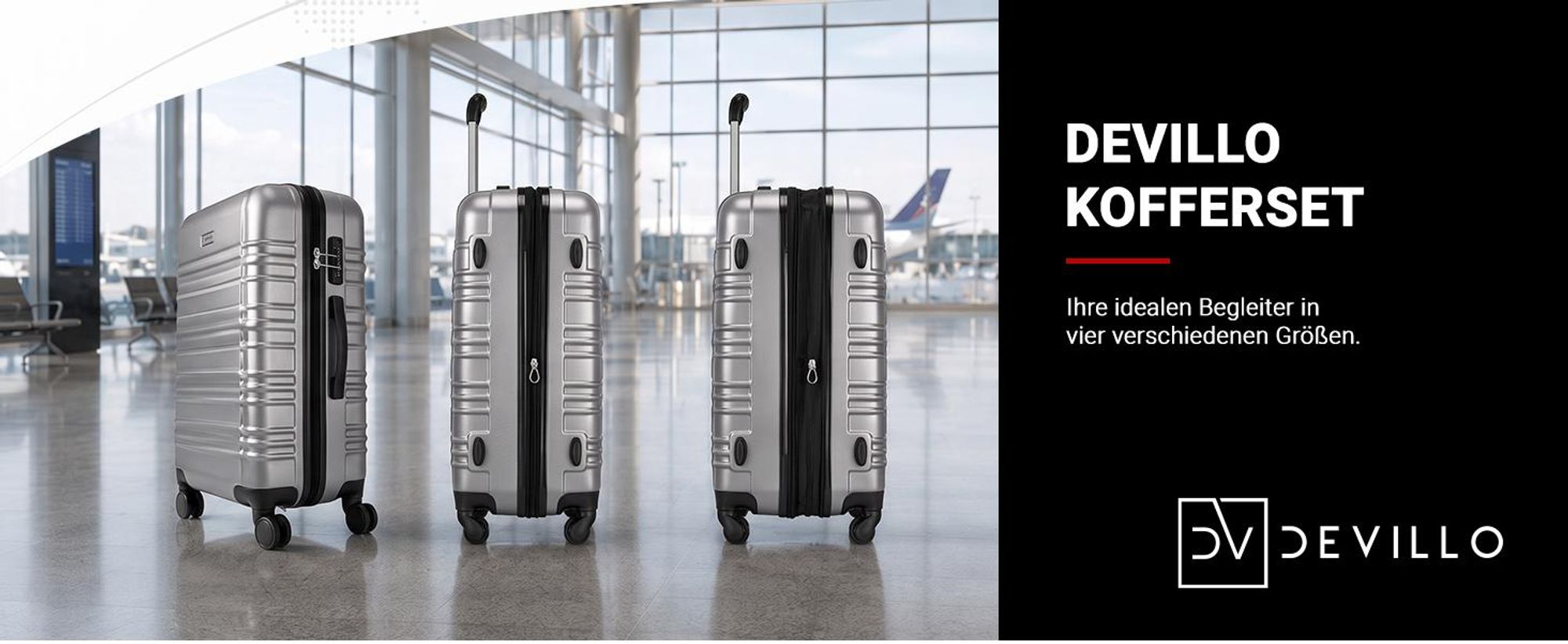 Devillo® Kofferset 4tlg. S-M-L-XL, Silber - Trolley Koffer Reisekoffer Reisekofferset Gepäck Rollkoffer TSA 4 Rollen ABS-Hartschale Teleskopgriff