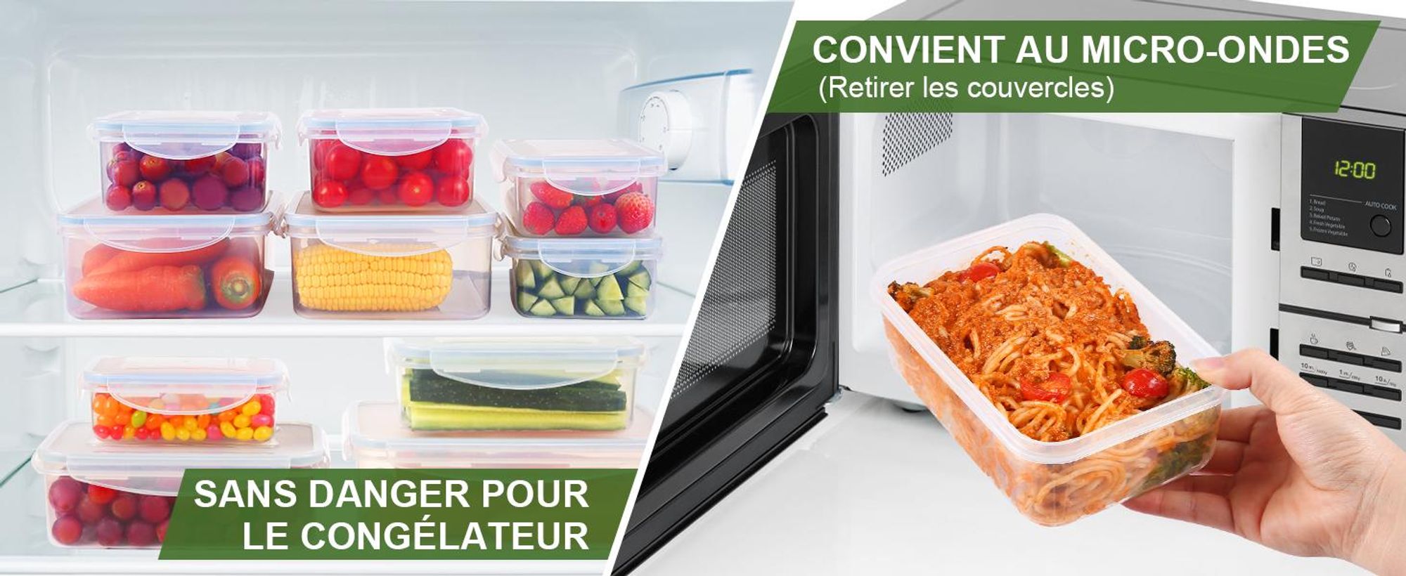 Lot YASHE de 8 boîtes rectangulaires avec couvercles, 11 L