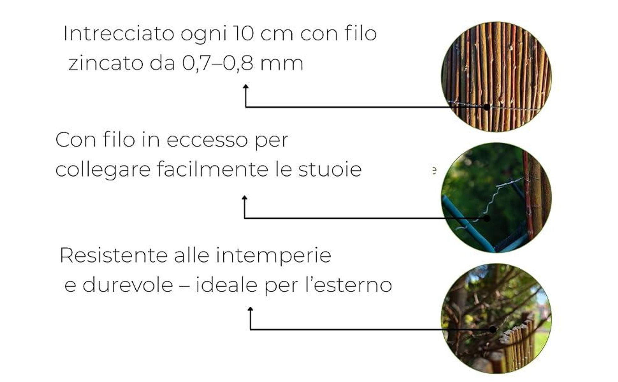 Arella in Vimini Naturale Recinzione Frangivista Frangisole Balcone Giardino Terrazza 160x500 cm Pannello Recinzione Stuoia Frangivento