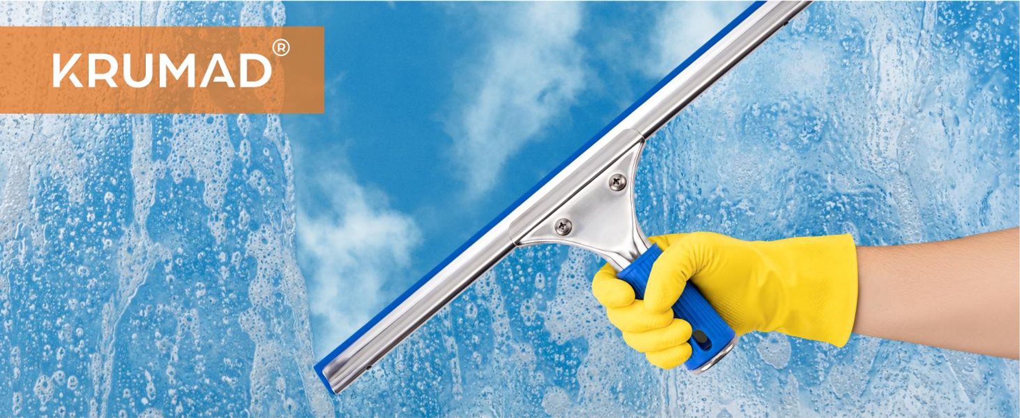 KRUMAD Fensterreiniger Set 2in1, Fensterputzer, Fensterwischer mit Mikrofaser und Abzieher, Glasreiniger Set mit Edelstahlprofil, für Fenster, Spiegel