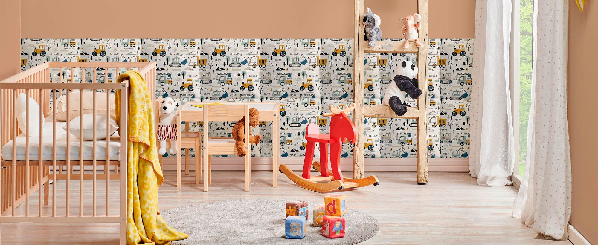 Muralo Gepolstertes Wandpaneel mit Aufdruck für Kinder POLSTERPANEEL 30x30 Paneel Wandpolster Dinosaurier Skandinavischer Stil Wanddeko für Kinderzimmer