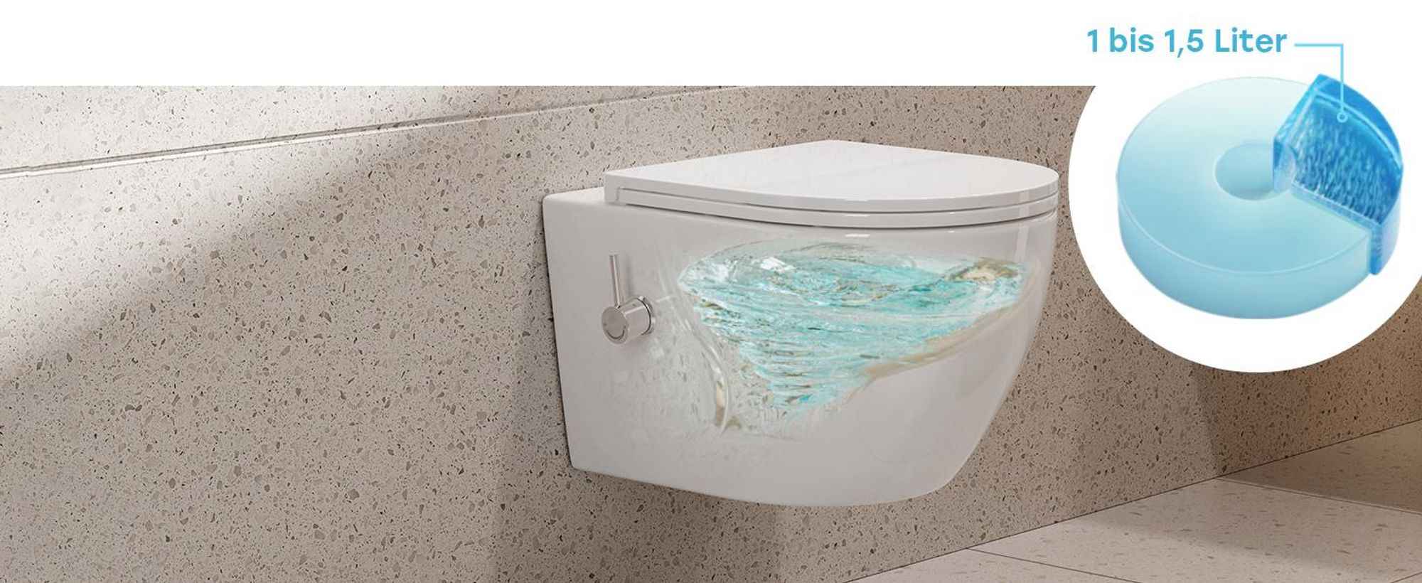 Optimaler Spülleistung: Der Wasserfluss kann die Innenwand WC vollständig bedecken und reinigen.
