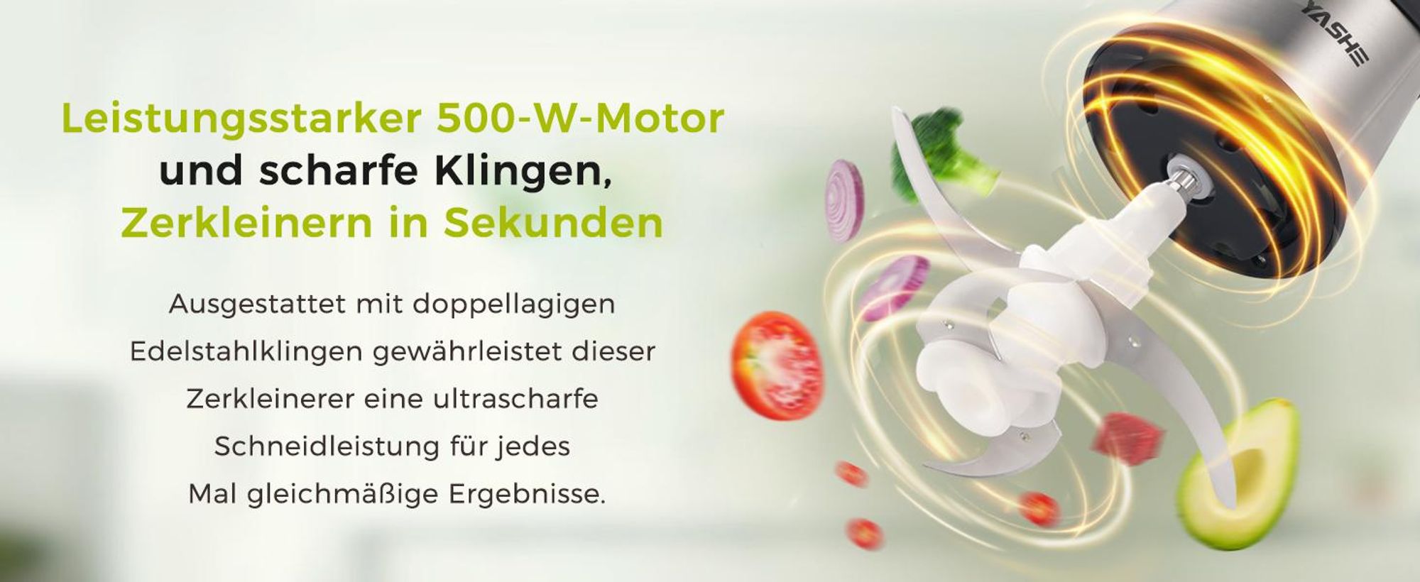 YASHE Zerkleinerer BM-217A, 500 W, 2 Schüsseln, 2 Stufen