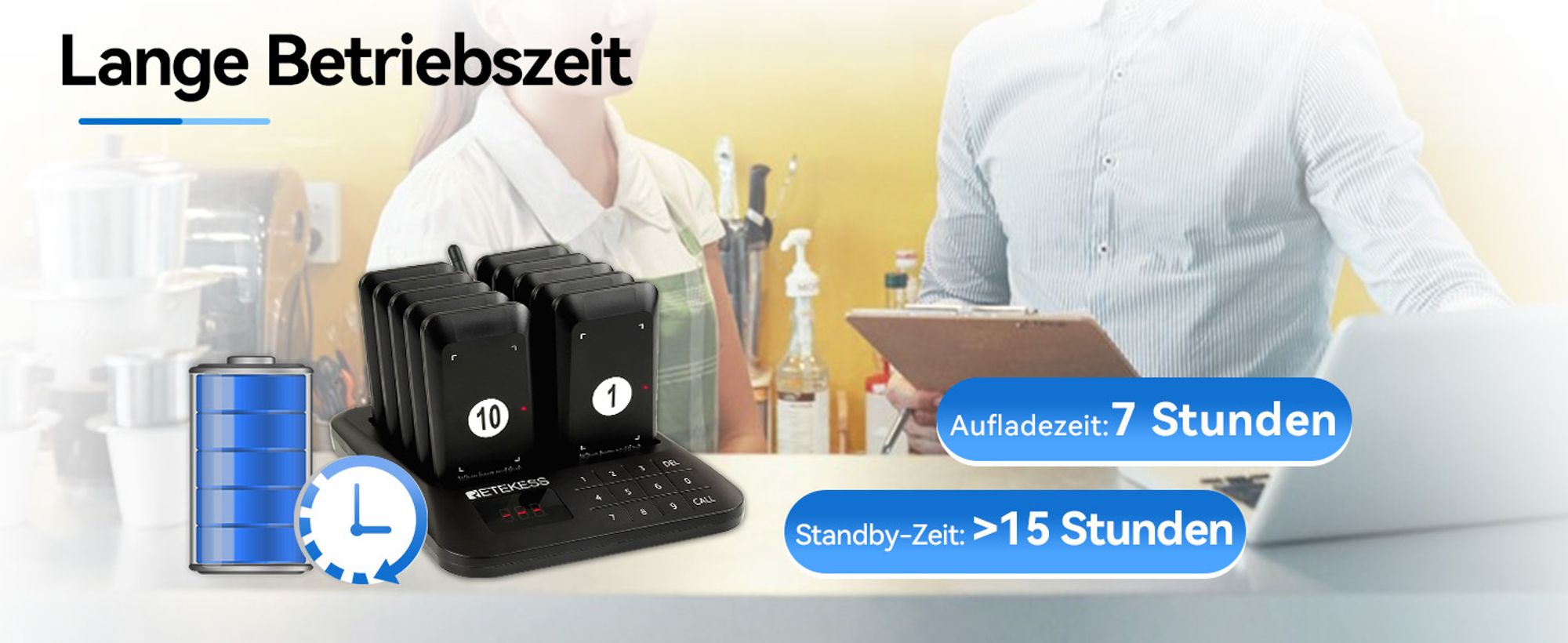 Retekess TD157S Pager Rufsystem, Restaurant Pager, 400m, 200mAh, Geeignet für Fast Food Restaurant, Food Truck, Krankenhäuser, Kompatibel mit TD157