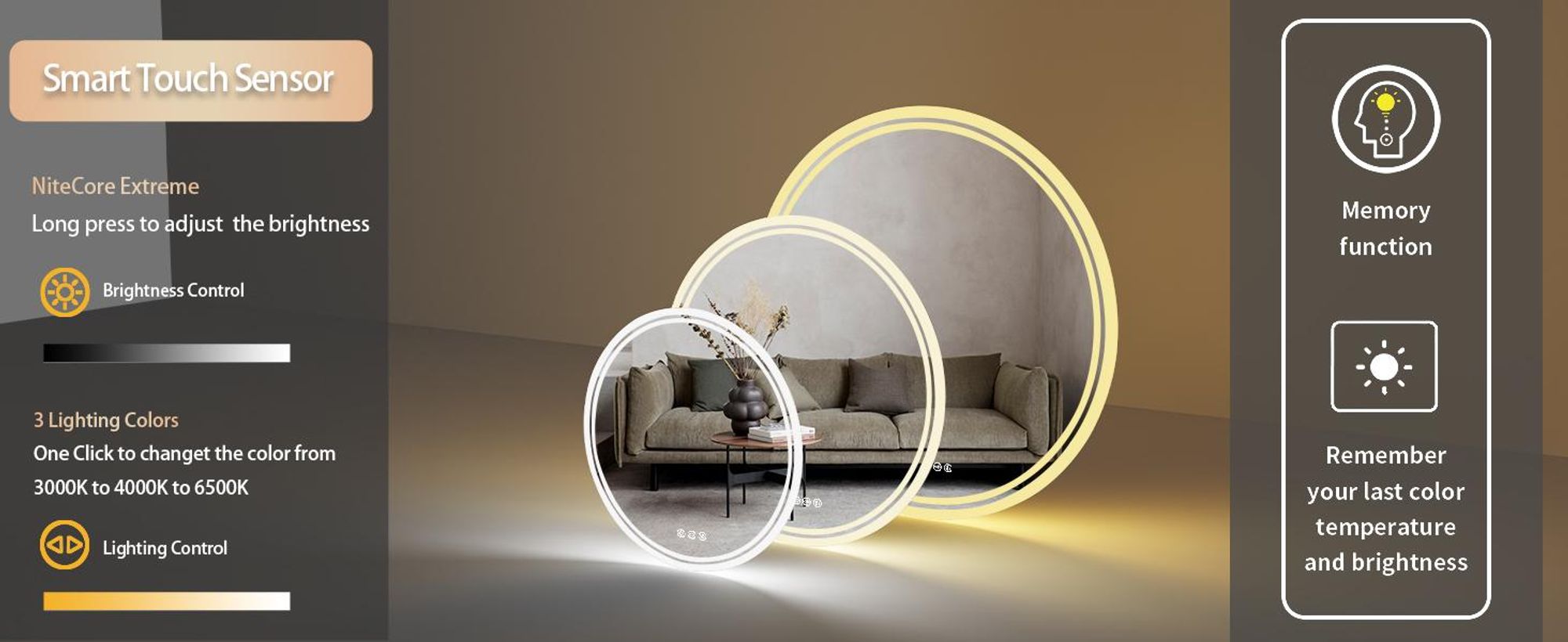 WISFOR LED Badspiegel Rund 80 cm, Badezimmerspiegel mit Beleuchtung, Wandspiegel dimmbar, 3 Lichtfarben, Antibeschlag-Funktion, IP64