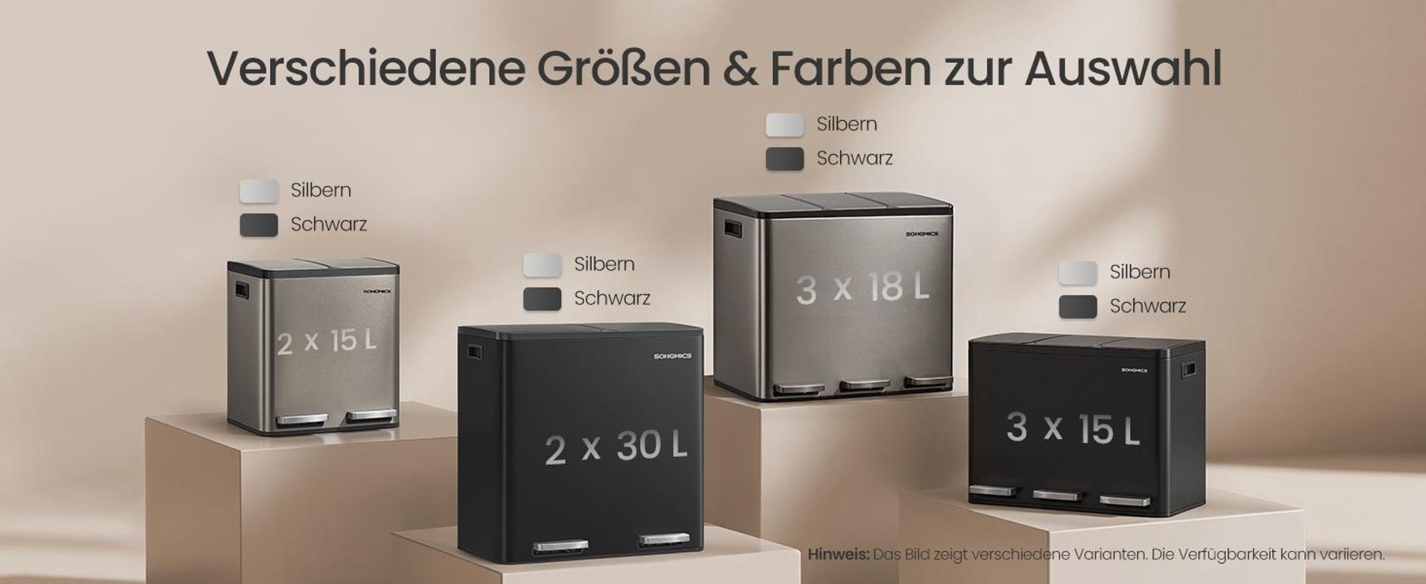 Abfalleimer 2 Fächer, Mülleimer 2 x 30 L, Tretmülleimer Softclose-Deckel, Küche, herausnehmbare Inneneimer, schwarz