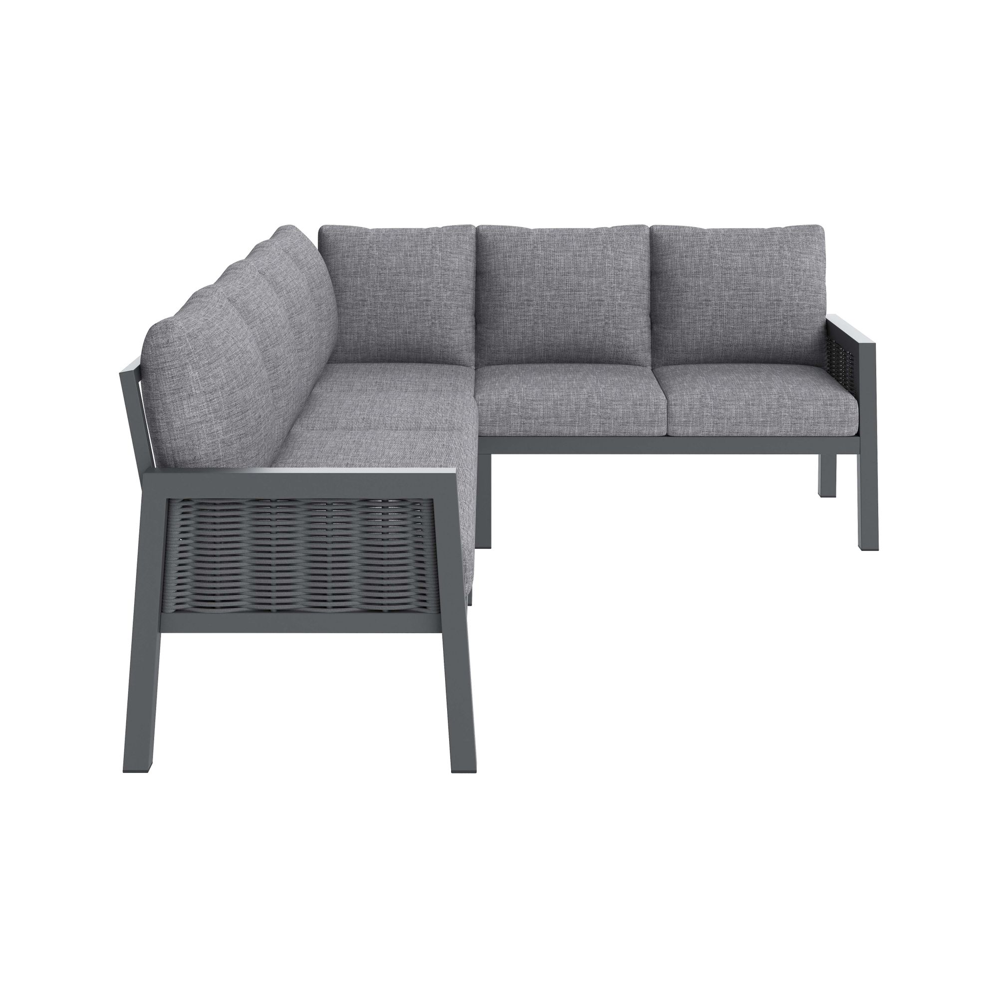 Flieks Gartenmöbel-Set 8 Sitzer, Ecksofa mit Bank und Esstisch, Gartenlounge-Set mit PE-Geflechtseil-Design, Gartengarnitur Sofagarnitur Grau