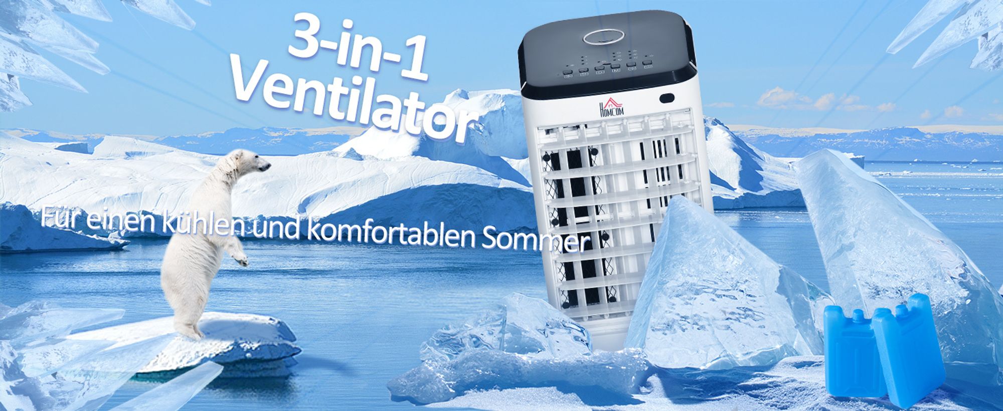 HOMCOM Mobile Luftkühler 3 in 1 Ventilator mit 3 Stufen 60° Oszillation